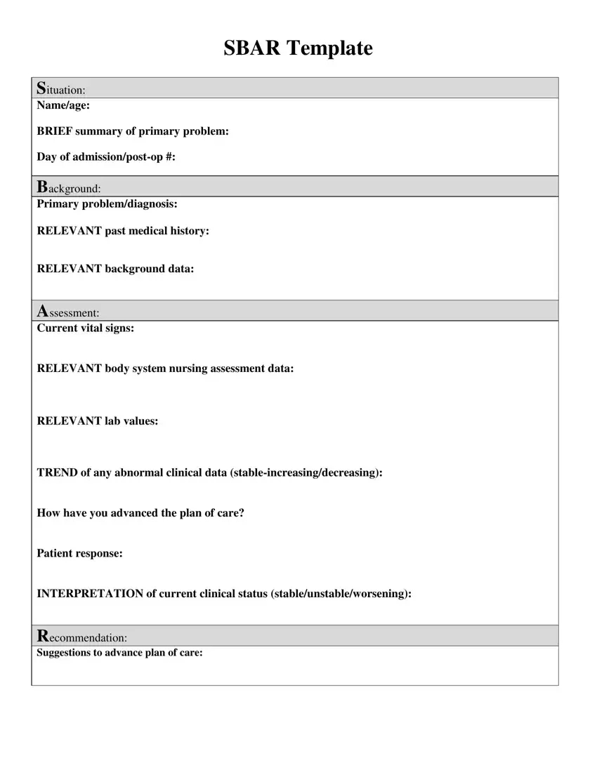 Printable Sbar Template ≡ Fill Out Printable Pdf Forms Online within Free Printable Blank Sbar Template