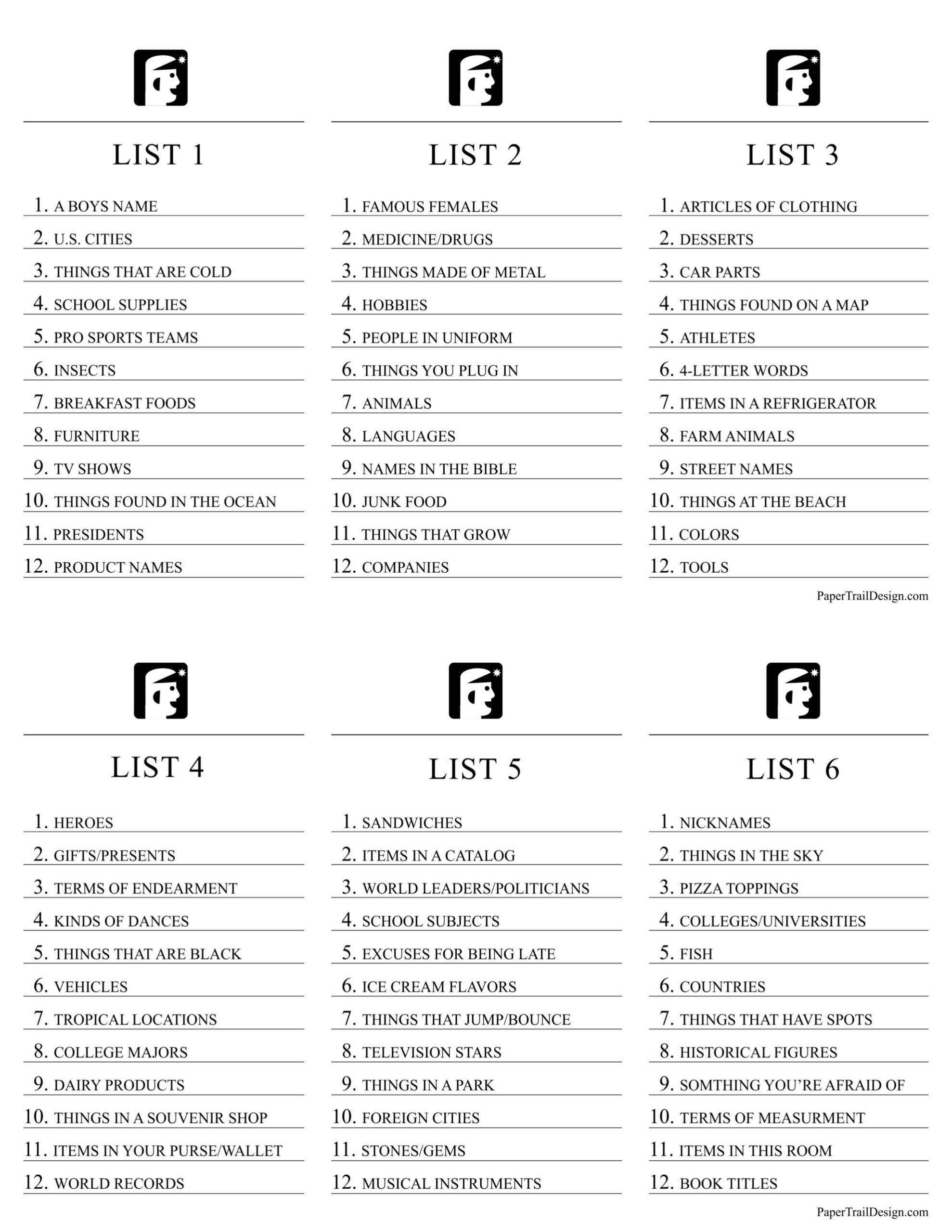 Printable Scattergories Game - Paper Trail Design throughout Scattergories Junior Lists Printable