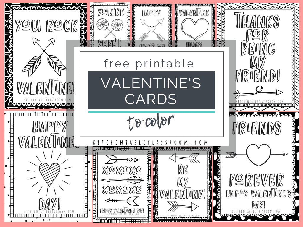 Printable Valentine Cards To Color - The Kitchen Table Classroom with Printable Valentines Cards For Kids Free