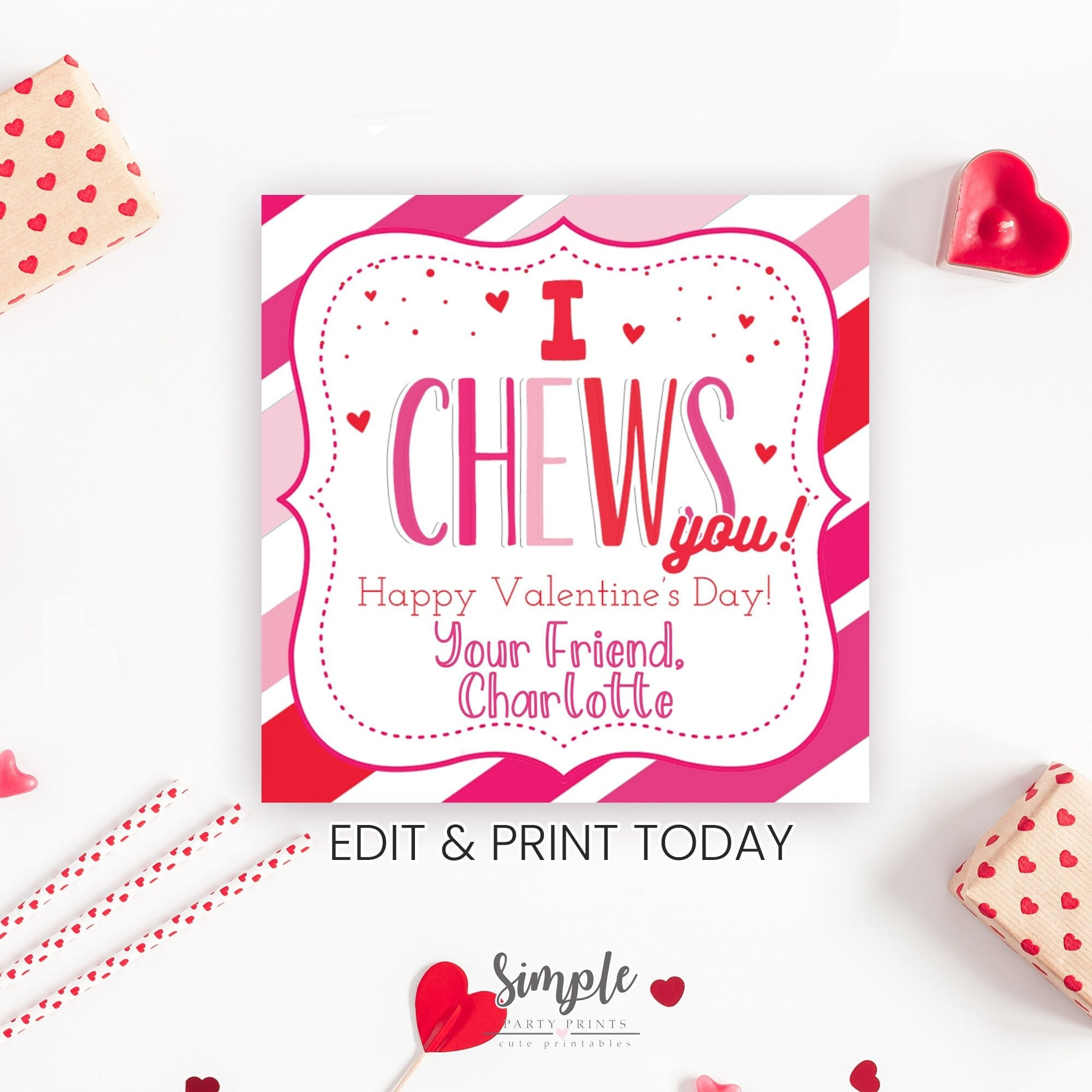 Printable Valentine'S Day I Chews You Tags For Kids Classroom inside I Chews You Valentine Printable