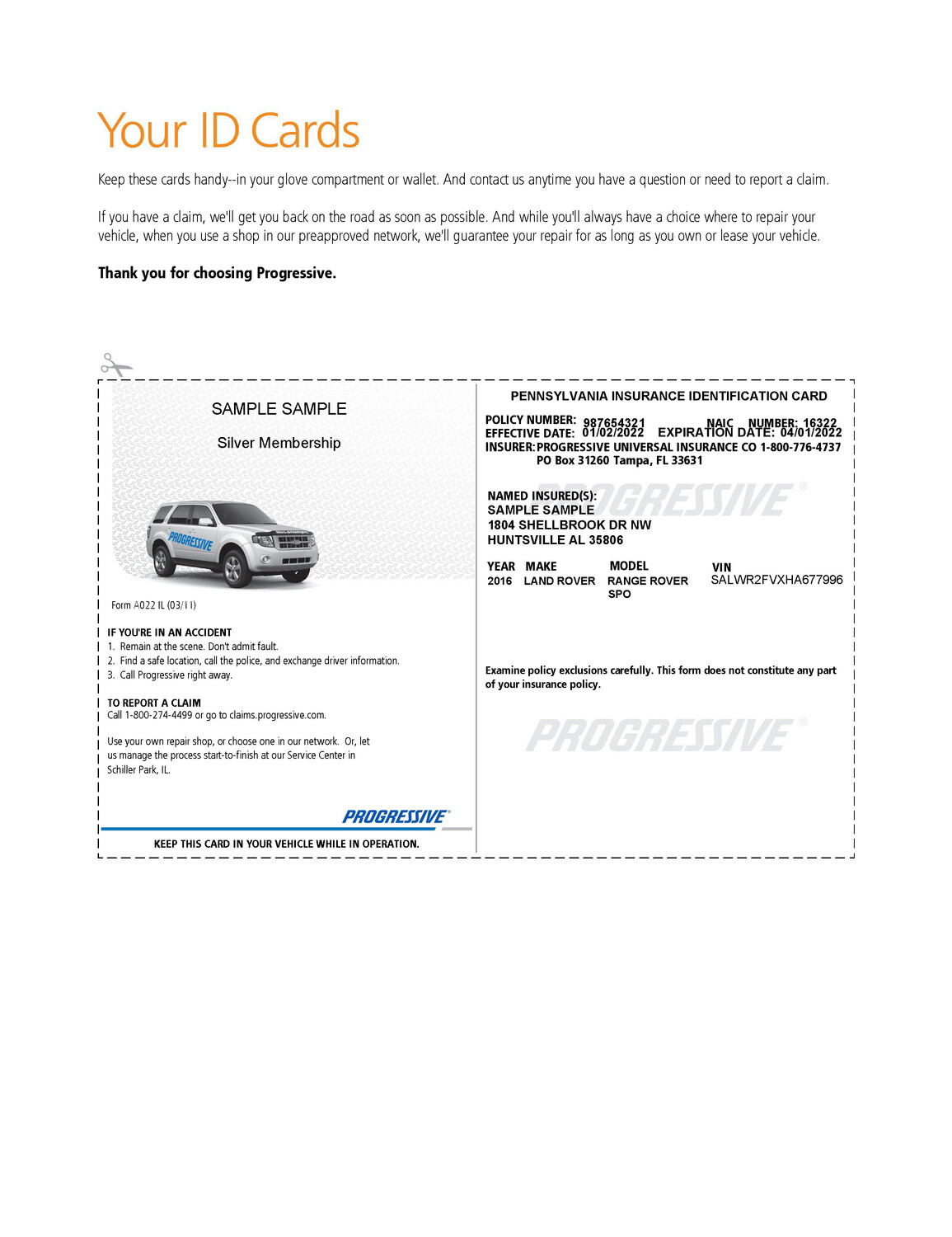 Progressive Insurance Editable Card | Documentplug regarding Printable Blank Progressive Insurance Card