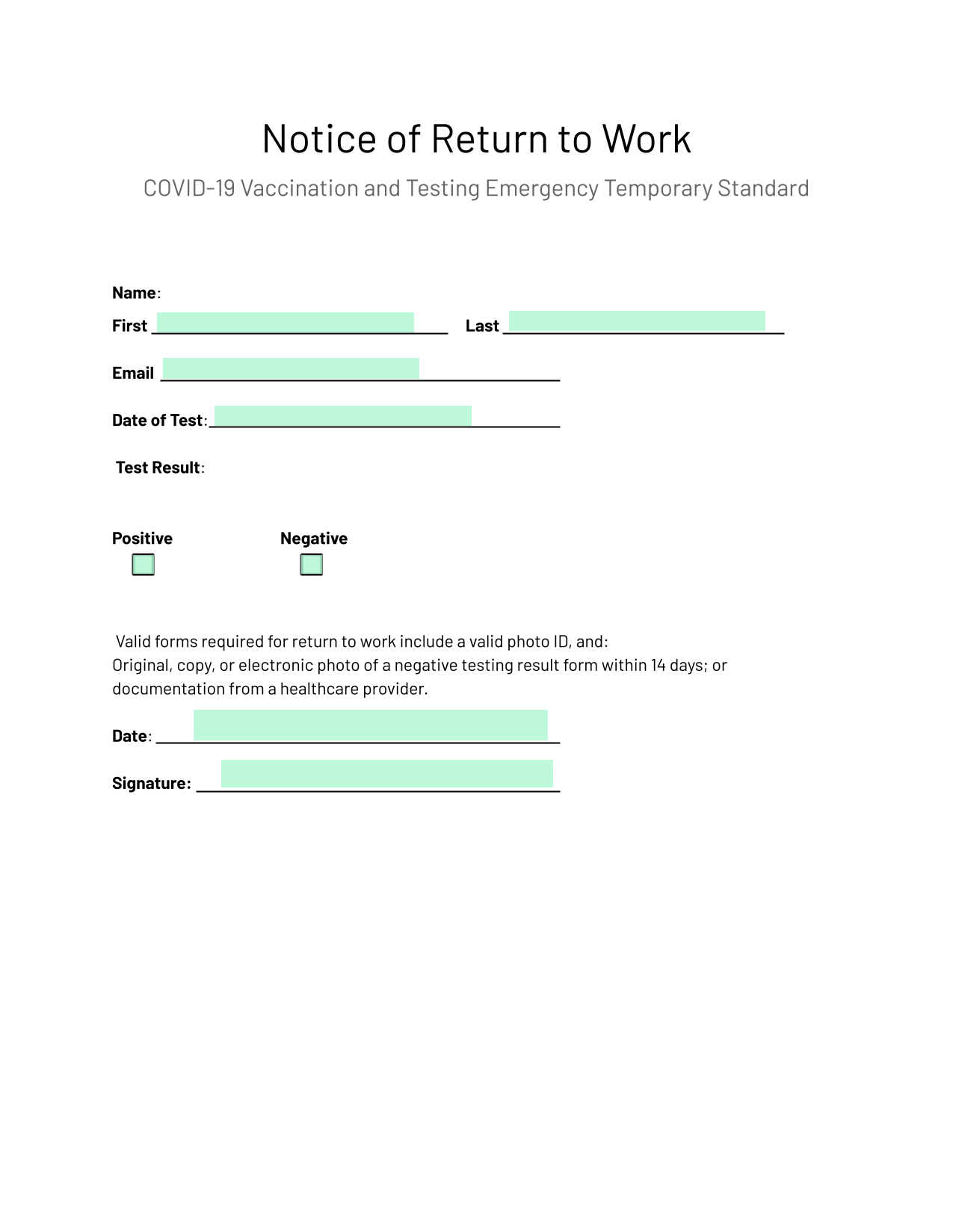 Proof Of Negative Test with Printable Negative Covid Test Results