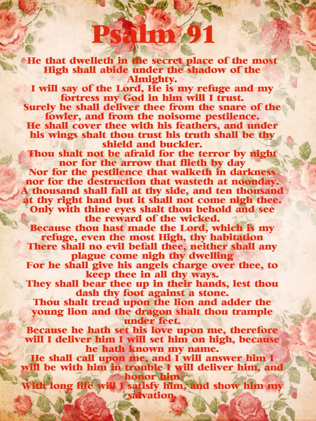 Psalm 91 Kjv. Psalm 91 Poster. Digitaler Download. Gebet Zum within Psalm 91 Kjv Printable Version
