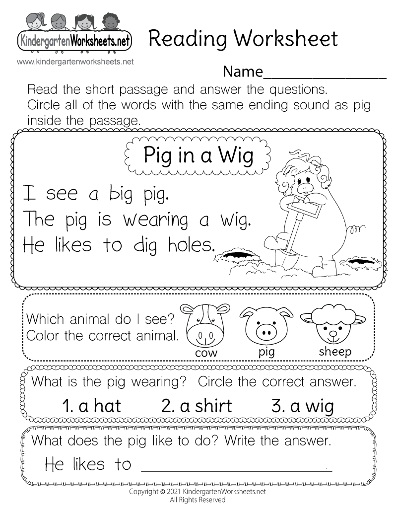 Reading Worksheet For Kids - Free Printable, Digital, &amp;amp; Pdf within Printable Worksheets For Kindergarten Free