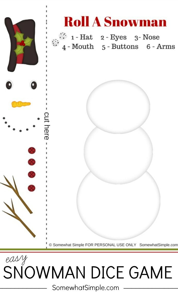 Roll A Snowman Dice Game + Printables regarding Roll A Snowman Printable Free