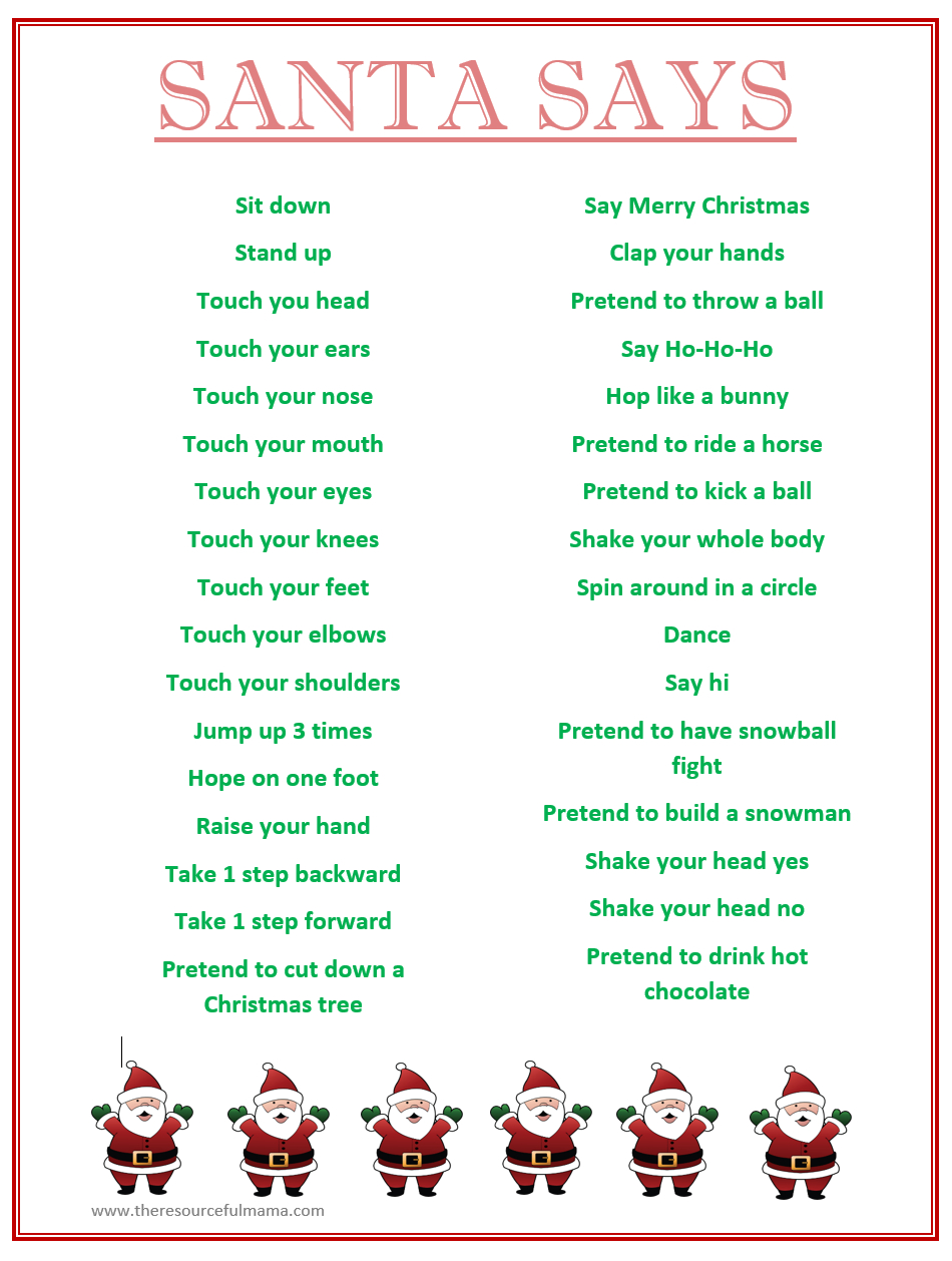 Santa Says Game For Christmas Parties {Free Printable} - The intended for Printable Christmas Games For Free