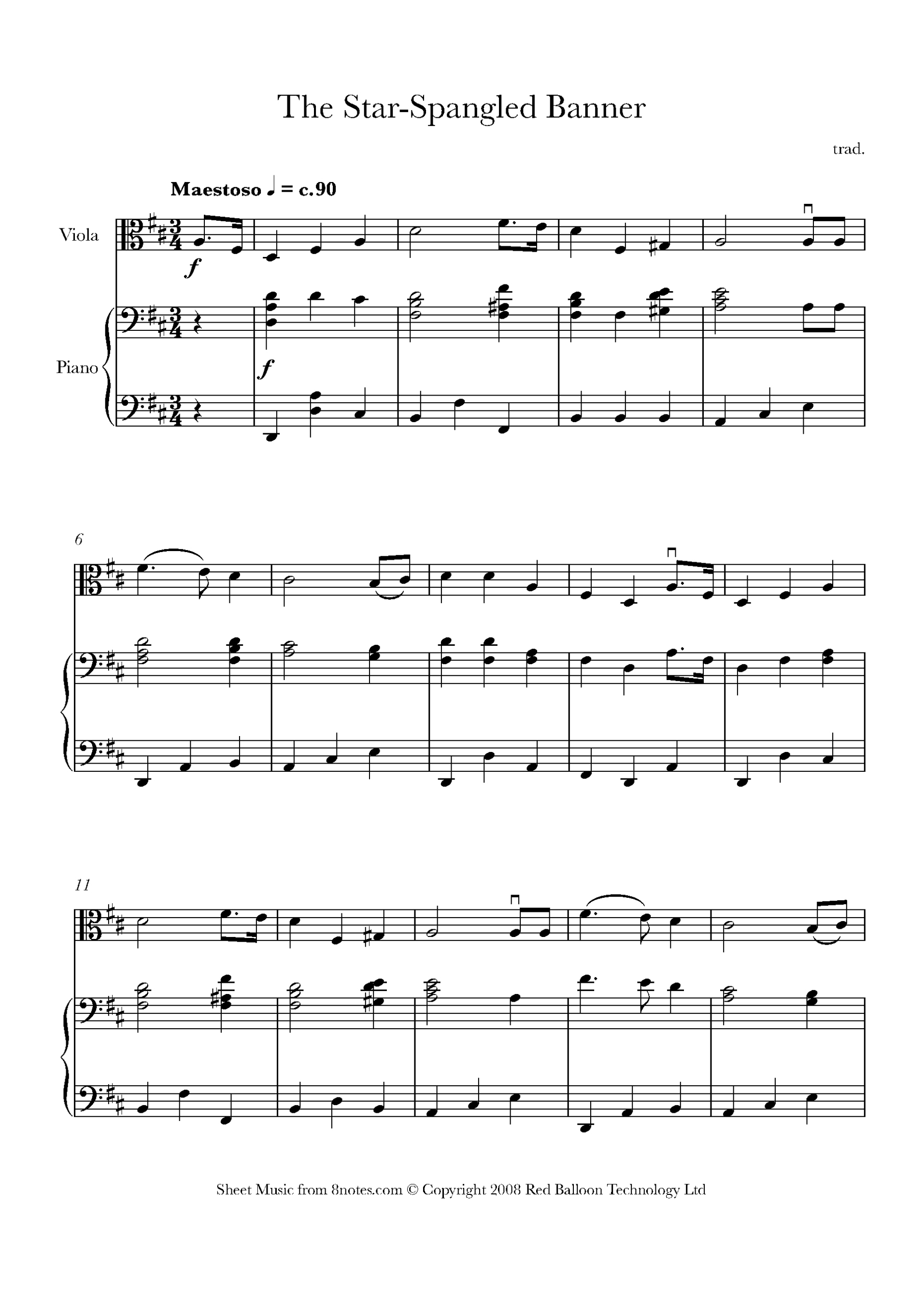 Star Spangled Banner For Viola - Free Sheet Music For Viola intended for Printable Star Spangled Banner Sheet Music