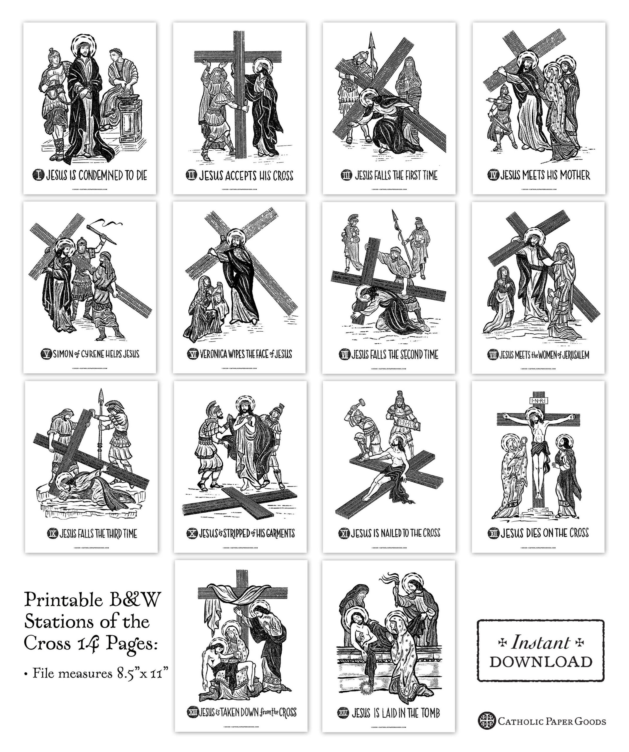 Stations Of The Cross 8.5 X 11 Black & White Art Prints, Printable regarding Printable Stations Of The Cross