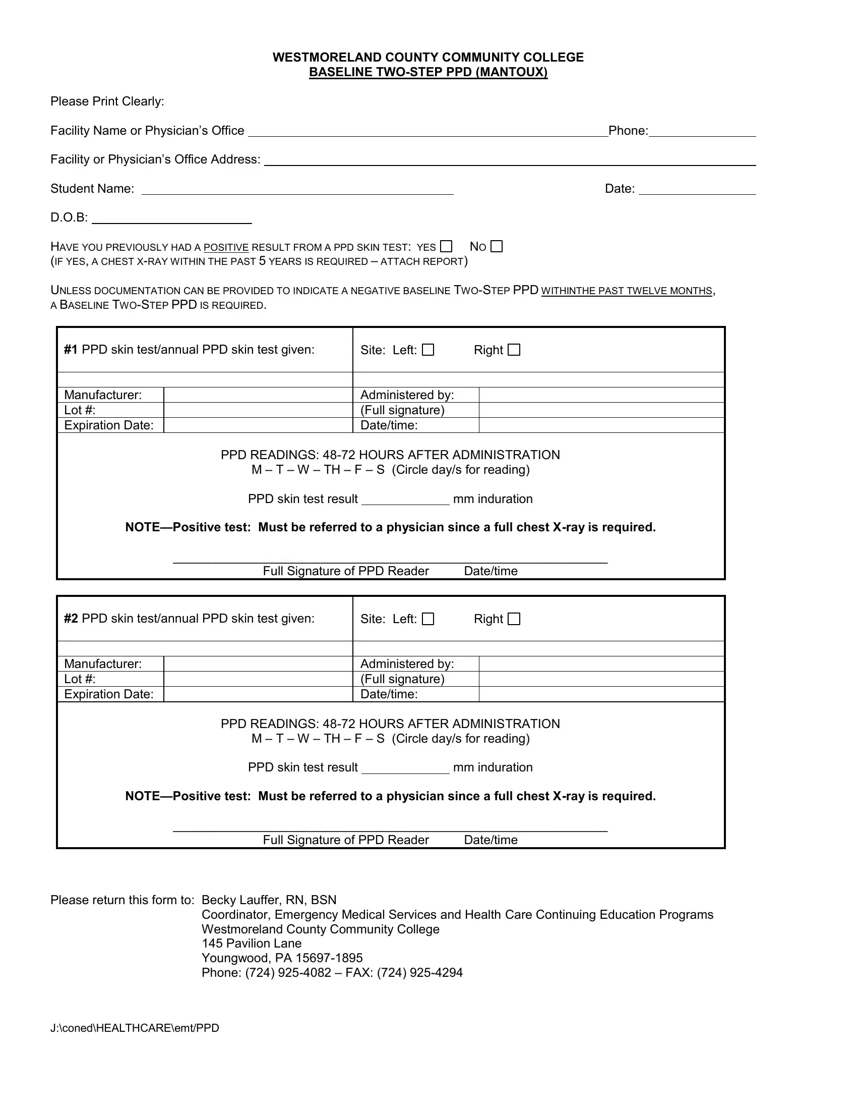 Step Tb Form ≡ Fill Out Printable Pdf Forms Online with Printable 2 Step Tb Skin Test Form