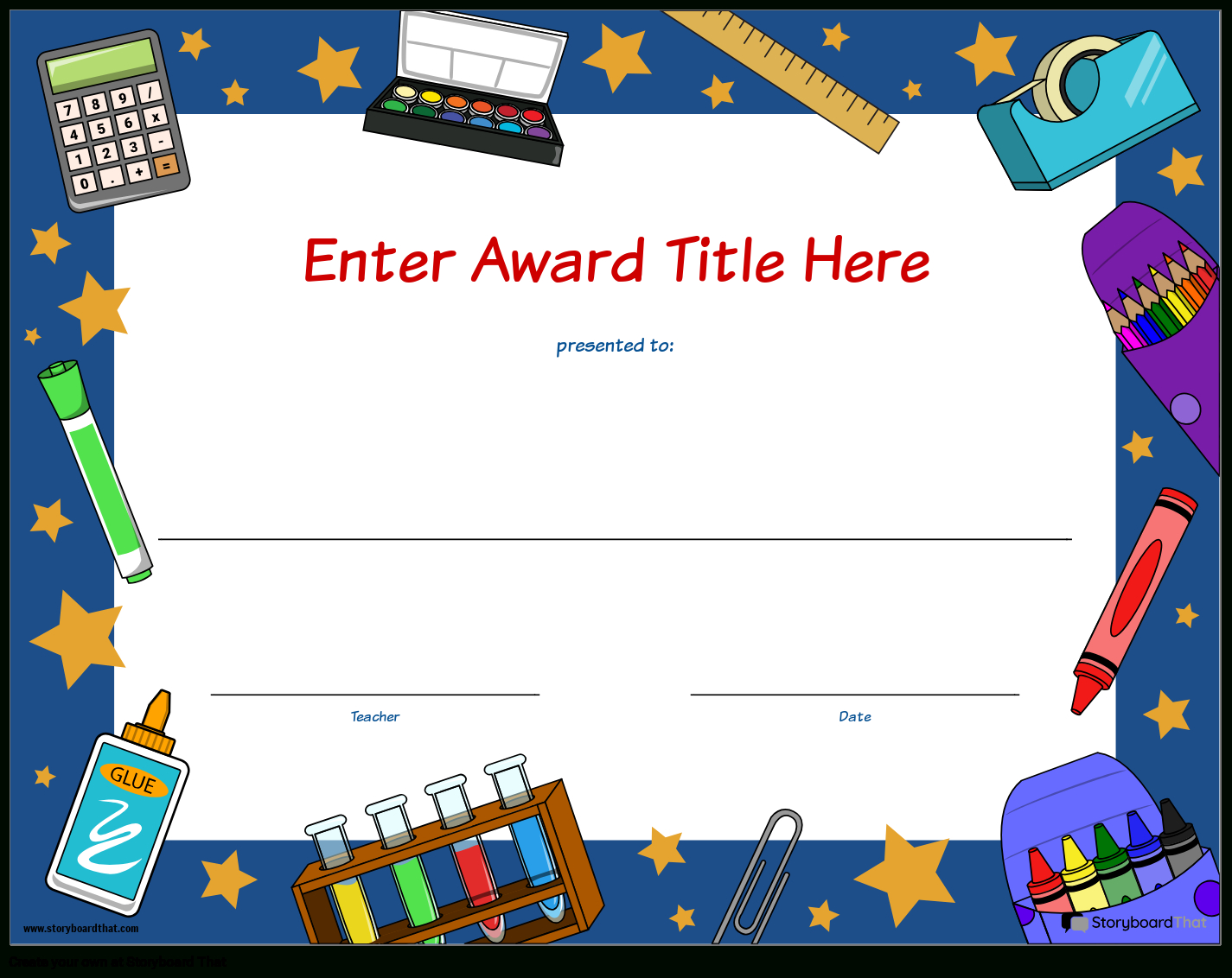 Storyboard That: Free Student Award Templates inside Free Printable Award Certificates For Students