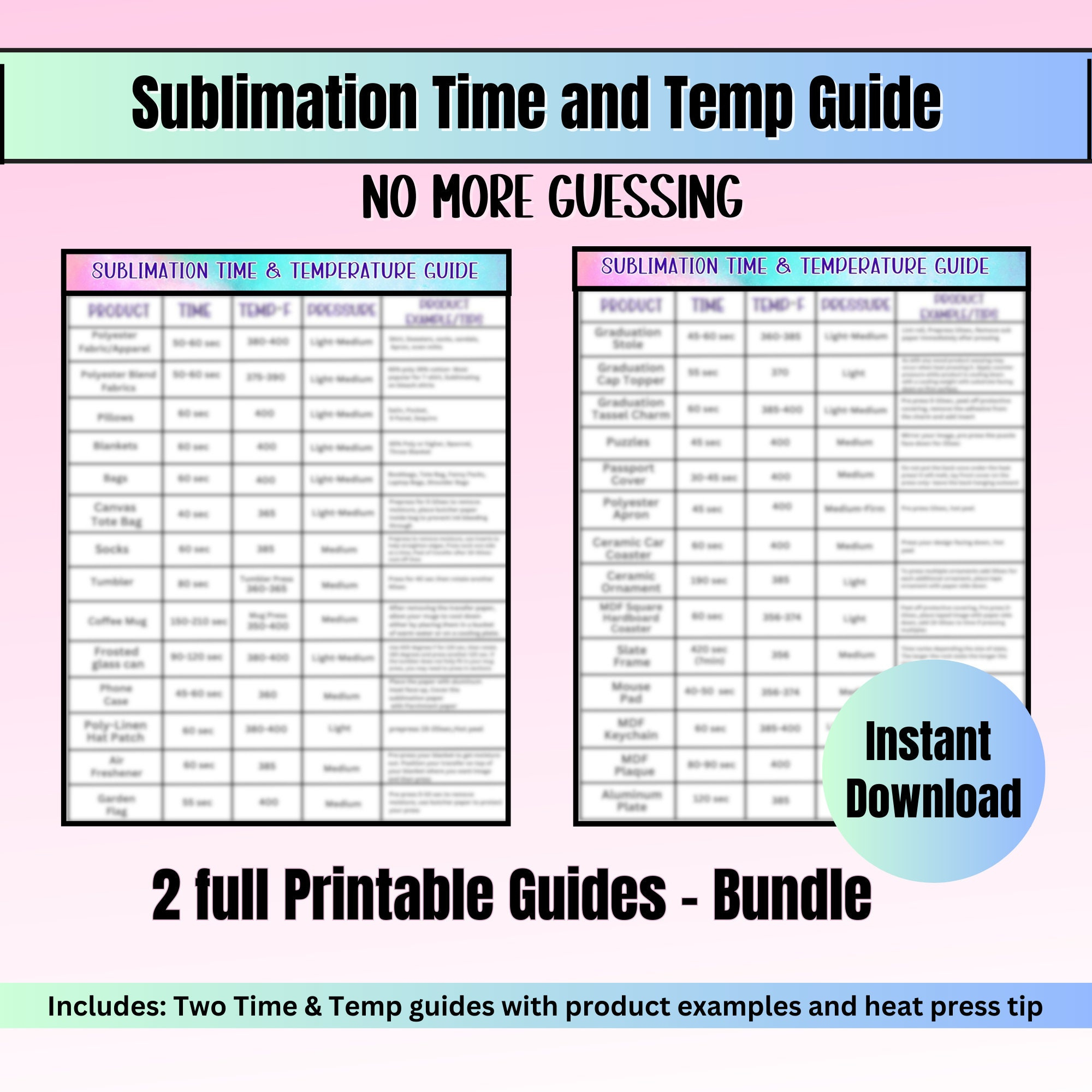 Sublimation Time And Temperature Guide, Digital Download, Instant with regard to Sublimation Printable Heat Press Temperature Guide