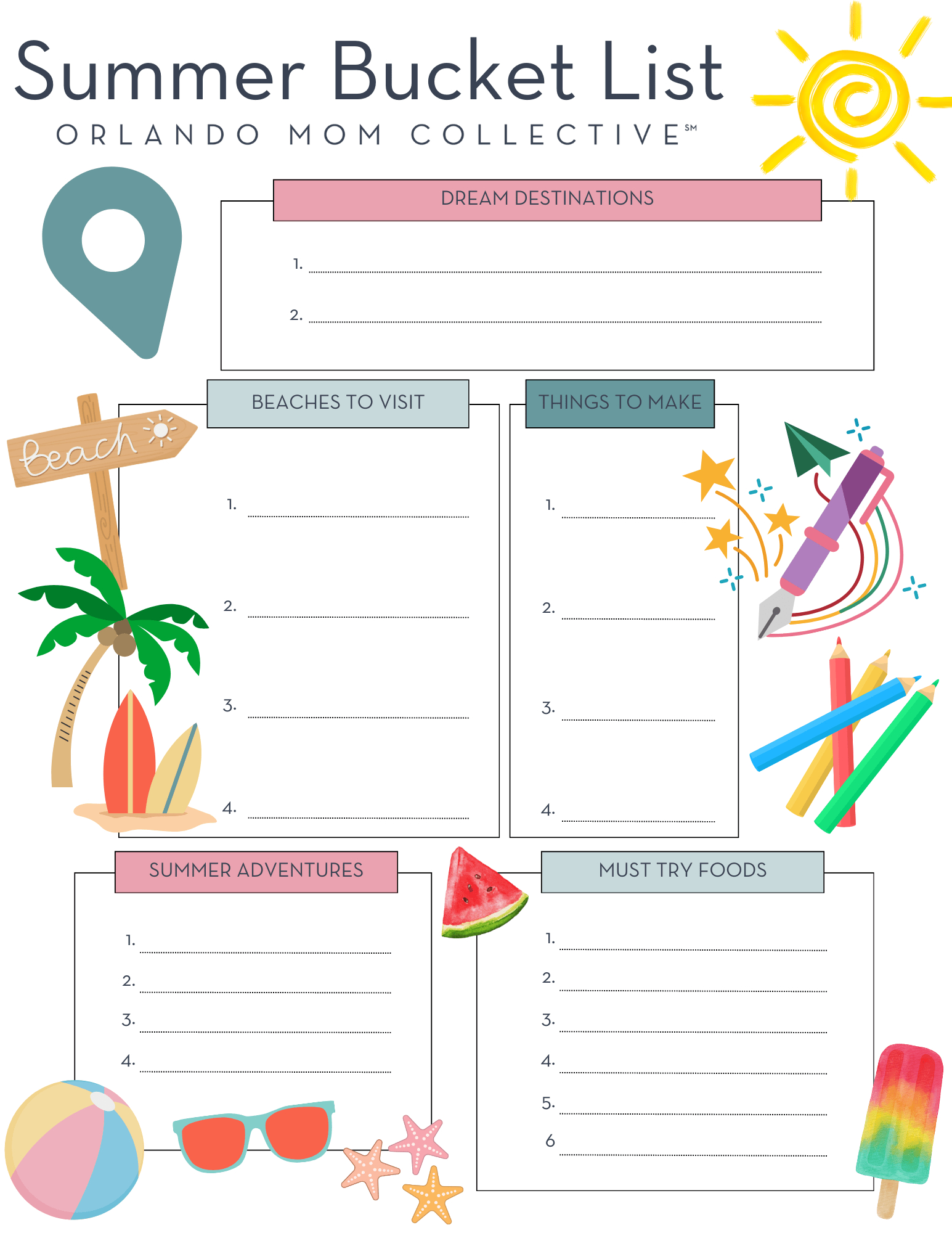 Summer Bucket List + Printables for Printable Summer Bucket List Template