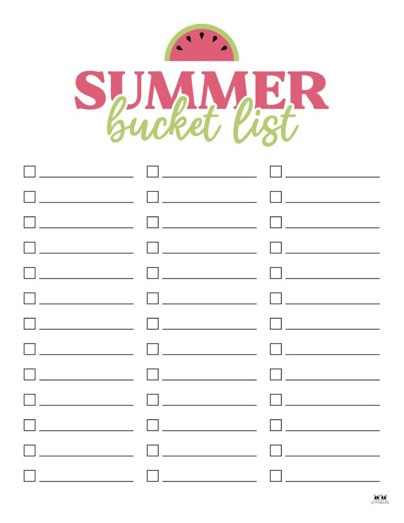 Summer Bucket Lists - 20 Free Printables | Printabulls with regard to Printable Summer Bucket List Template