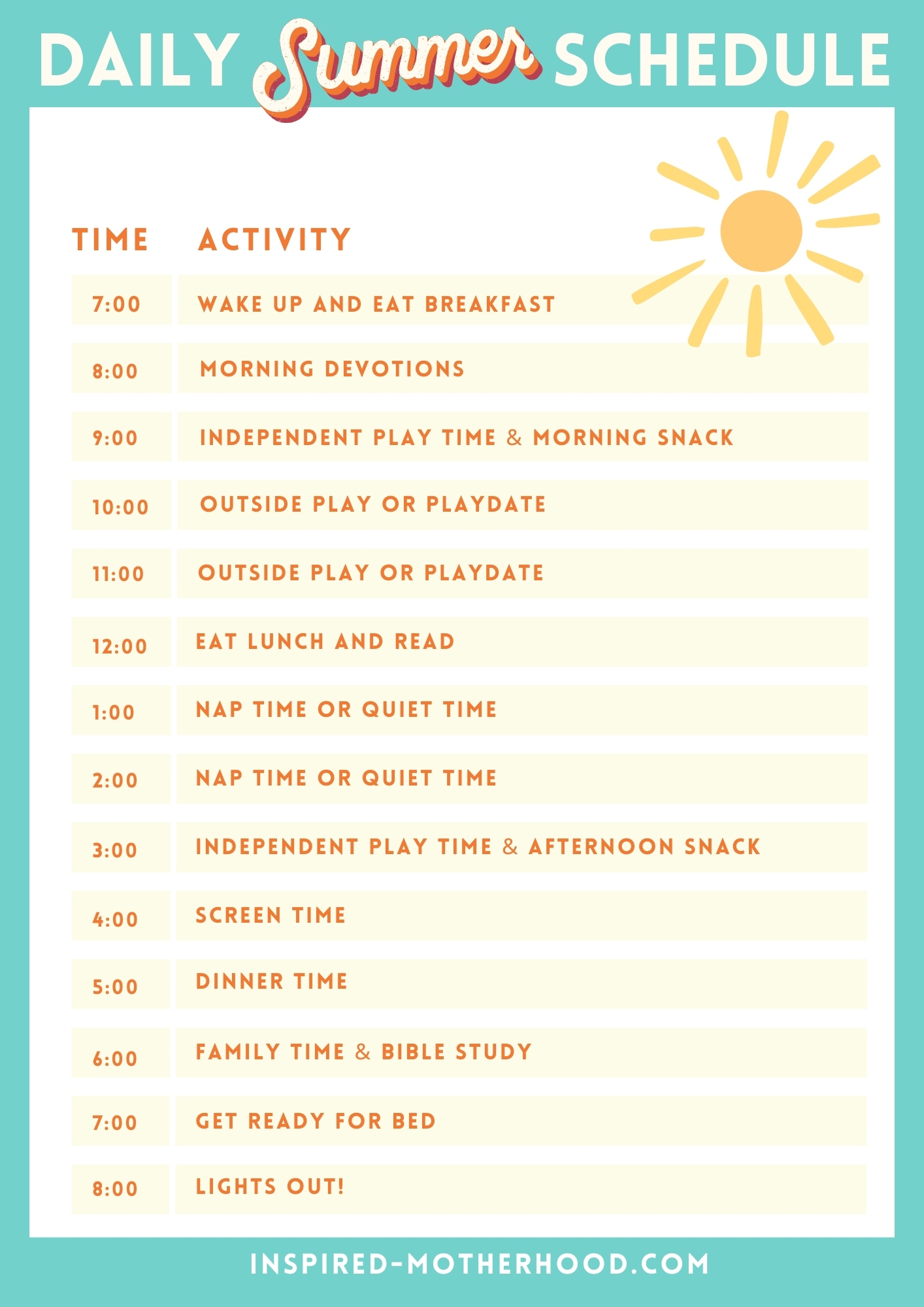 Summer Kids Schedule That Will Inspire You Plus Free Printable! regarding Printable Summer Schedule For Kids