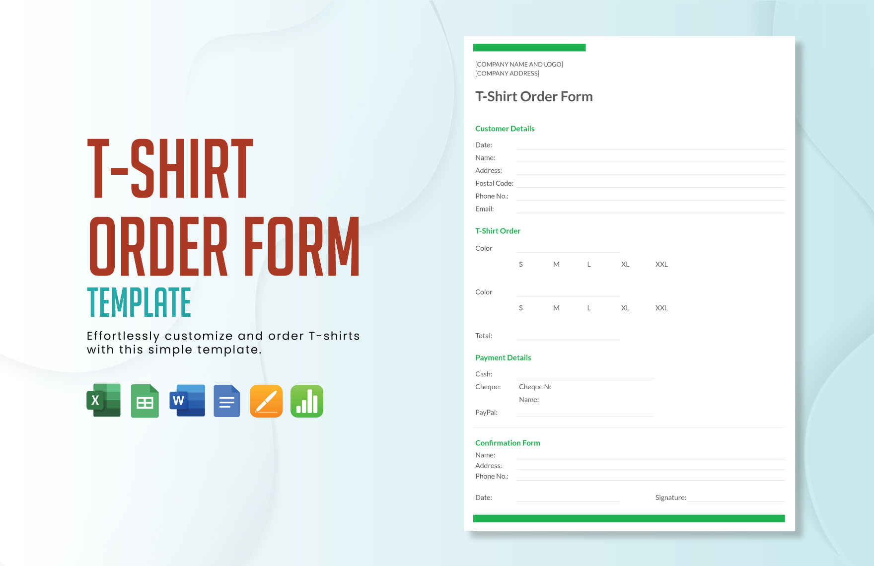 T Shirt Order Form Template In Google Docs, Apple Numbers, Apple with Printable T-Shirt Order Form Template Google Docs