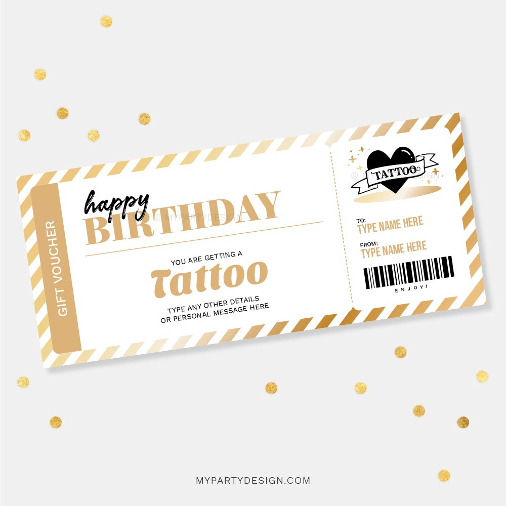 Tattoo Gift Voucher Template, Printable Pdf - My Party Design regarding Free Printable Tattoo Voucher Template