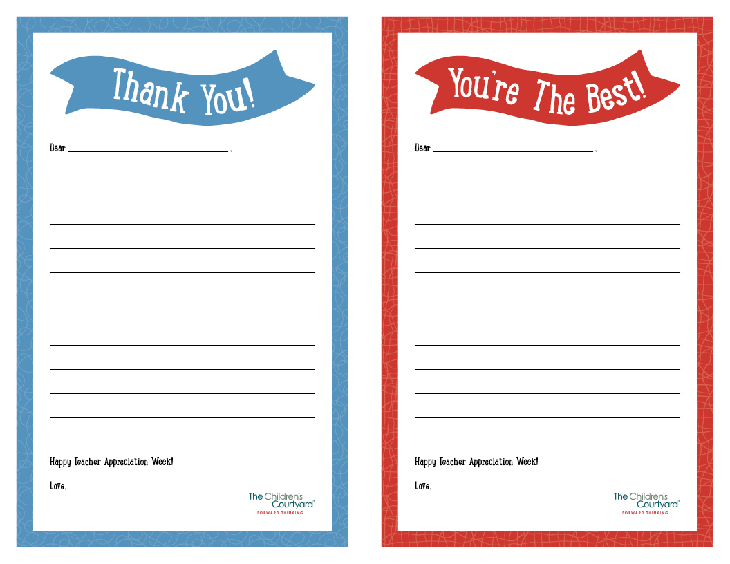 Teacher Appreciation Week – Printable “Thank You” Notes intended for Printable Teacher Thank You Notes