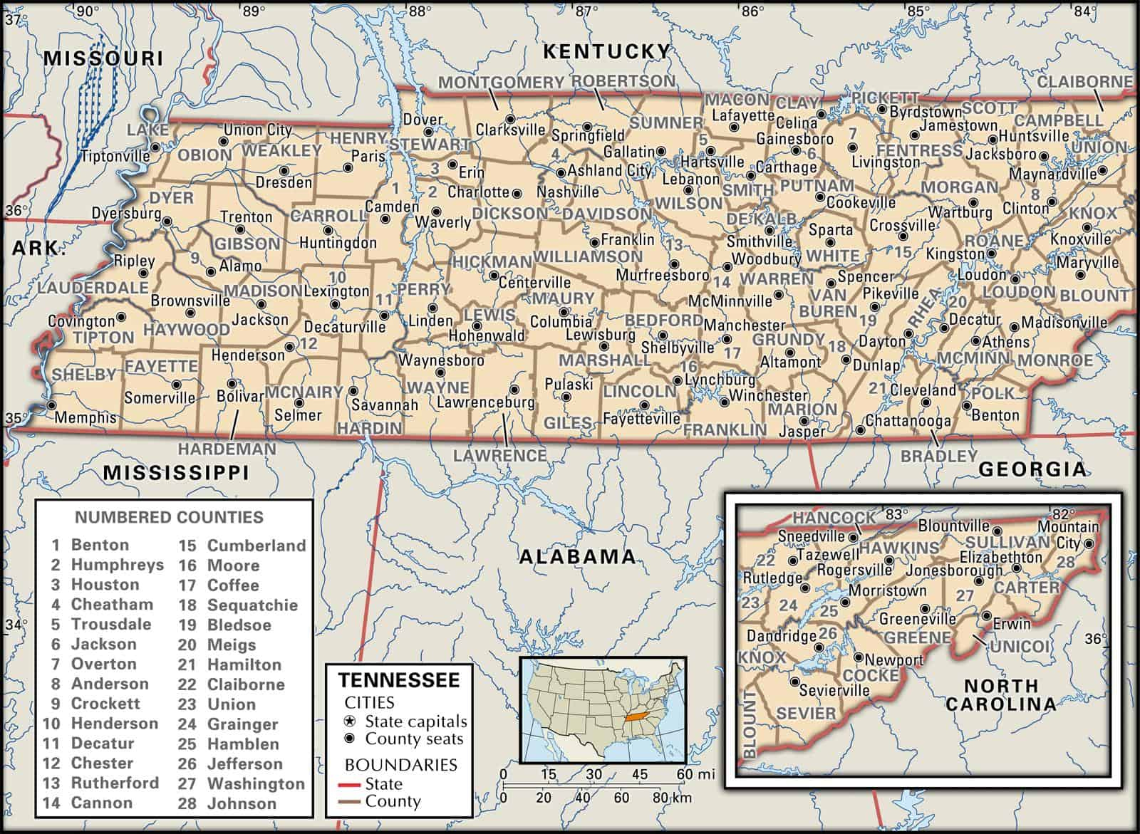 Tennessee County Maps: Interactive History & Complete List in Printable Map of Tn Counties