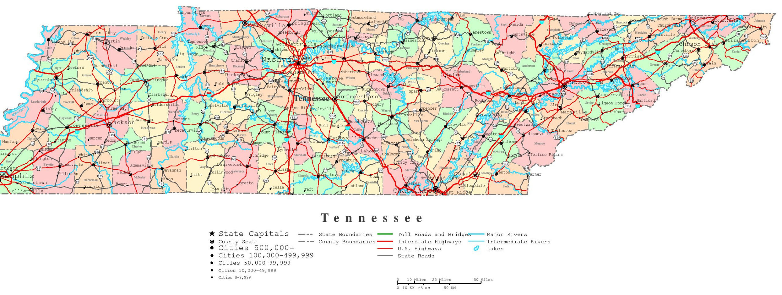 Tennessee Printable Map regarding Printable Map Of Tn Counties