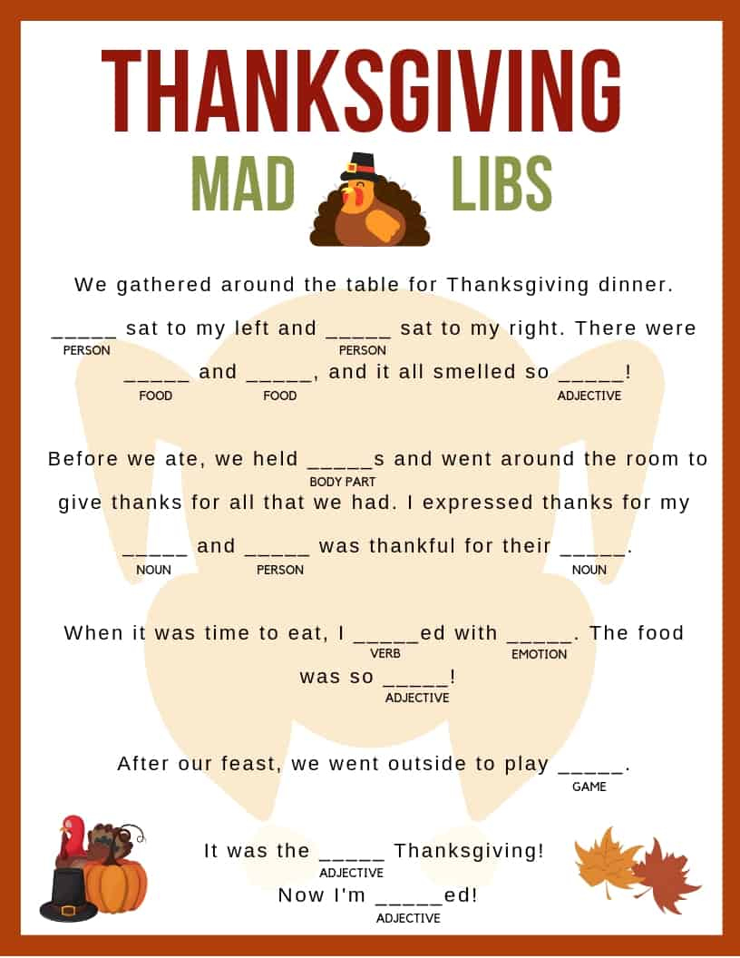 Thanksgiving Mad Libs - Jac Of All Things regarding Free Thanksgiving Mad Libs Printable