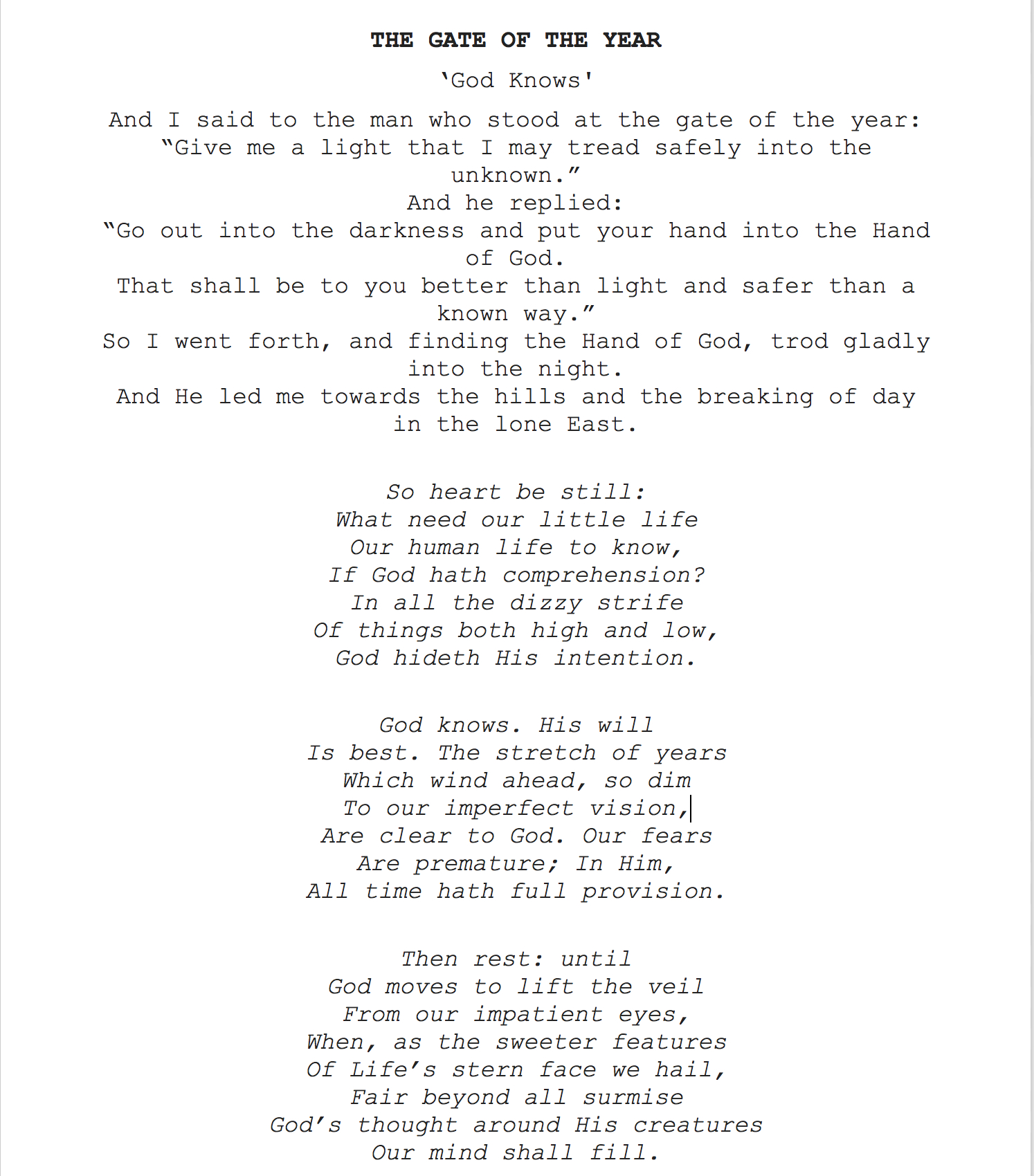 The Gate Of The Year Poem with Printable The Gate Of The Year Full Poem