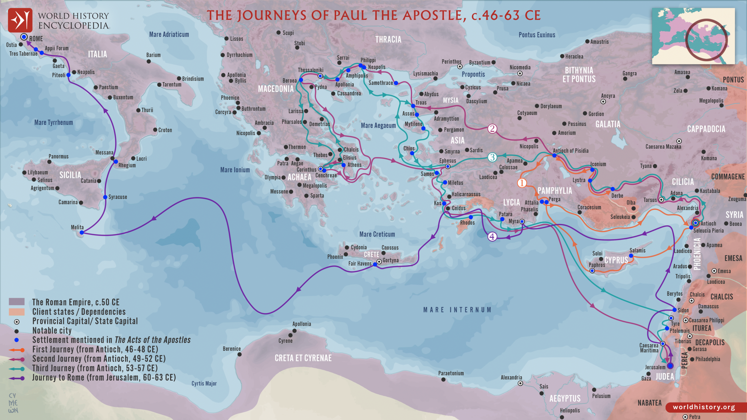 The Journeys Of Paul The Apostle - World History Encyclopedia within Printable Map Of Paul'S Journeys
