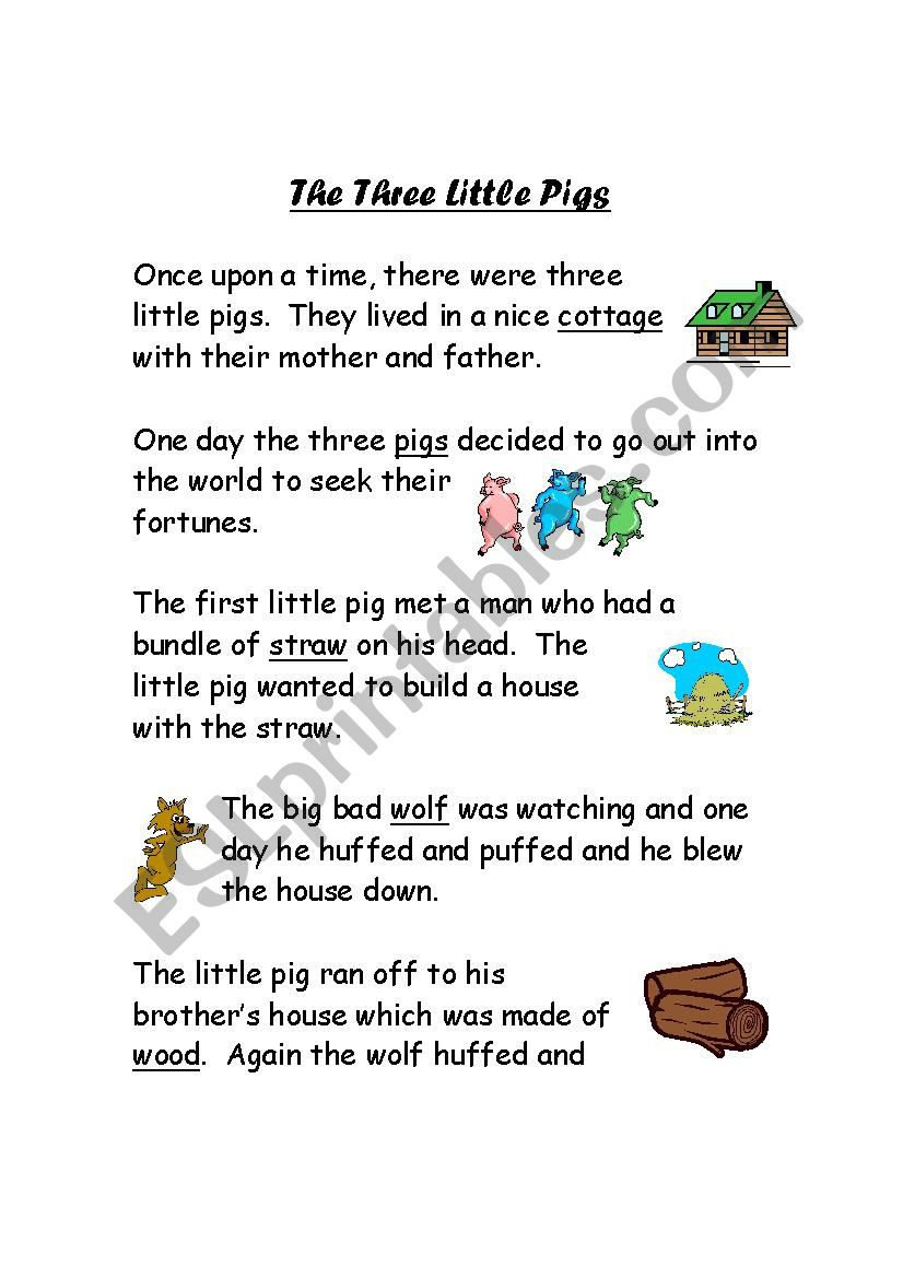 The Three Little Pigs - Esl Worksheetgemini78 inside Printable Three Little Pigs Short Story