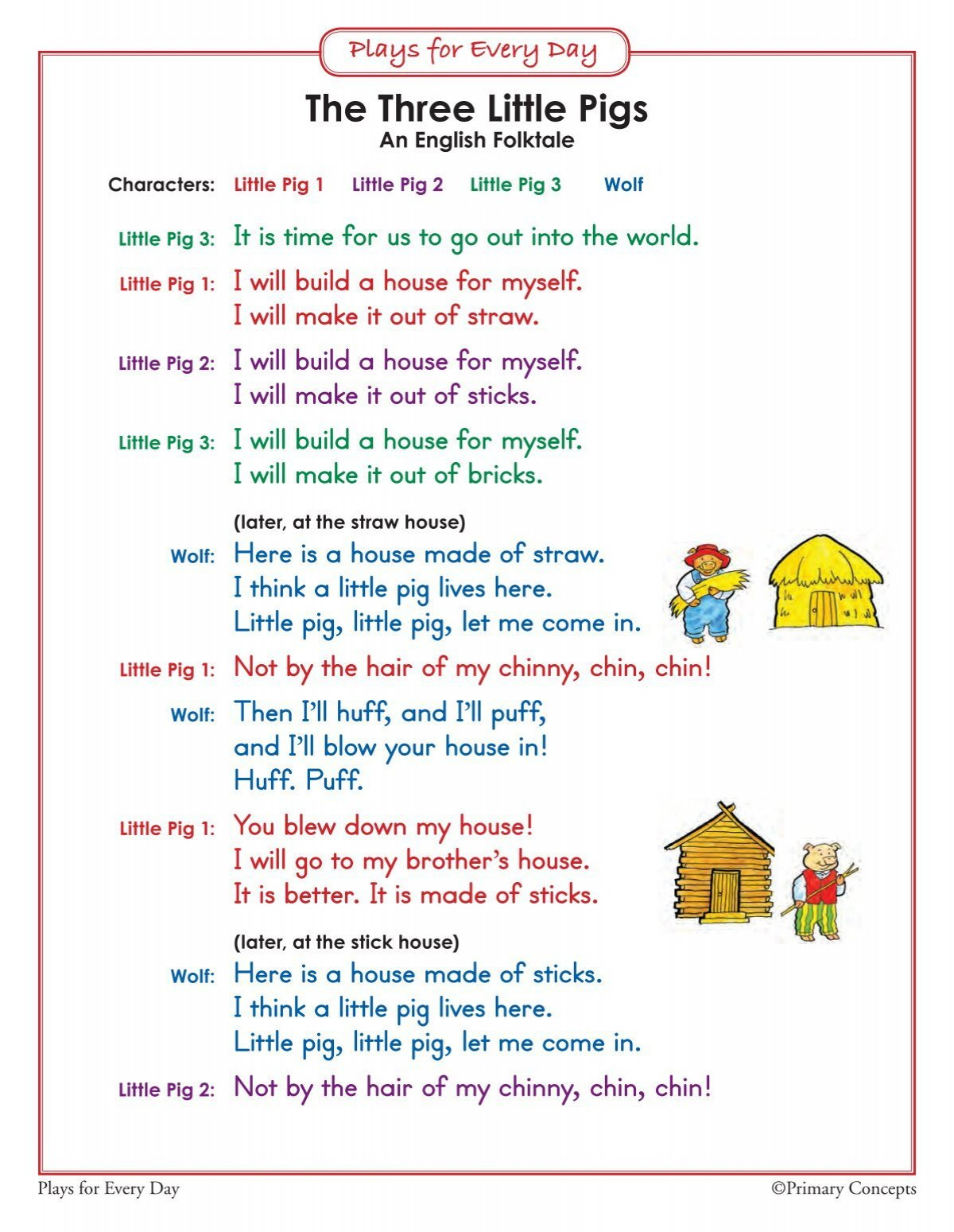 Three Little Pigs Plays For Every Day - Primary Concepts inside Printable Three Little Pigs Short Story