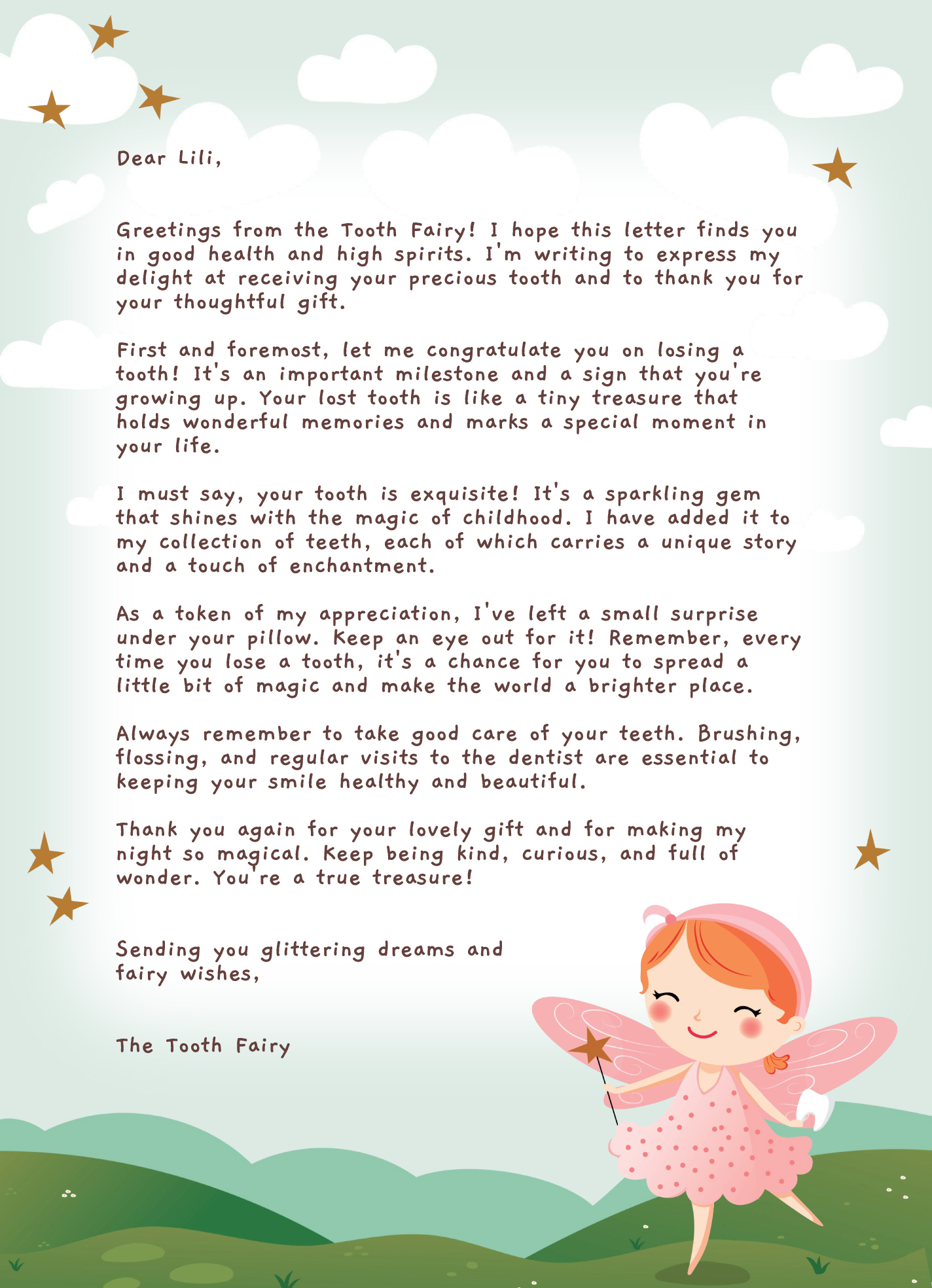 Tooth Fairy Letterhead Free Google Docs Template - Gdoc.io pertaining to Tooth Fairy Letter Free Printable