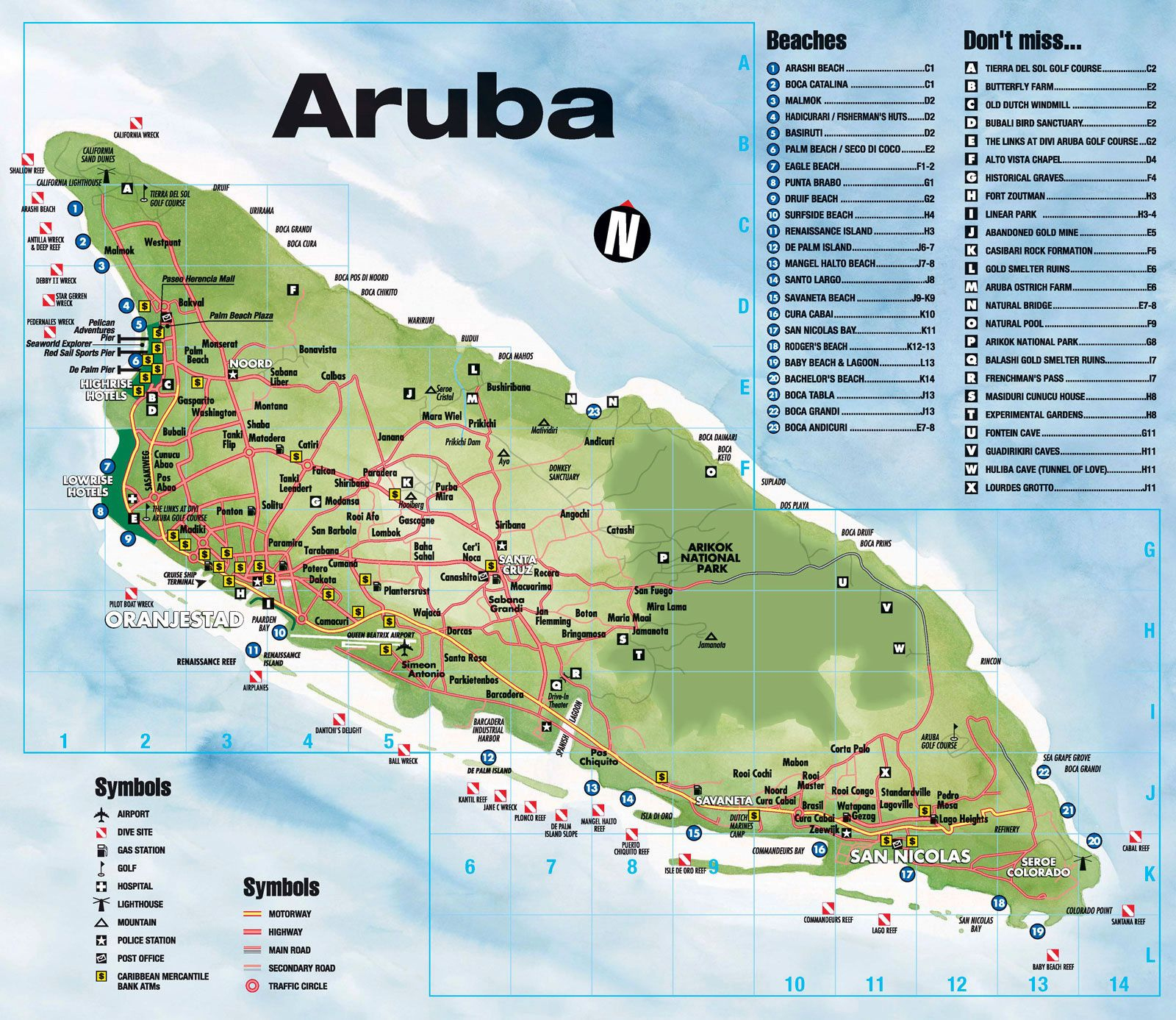Tourist Map Of Aruba within Printable Tourist Map of Aruba