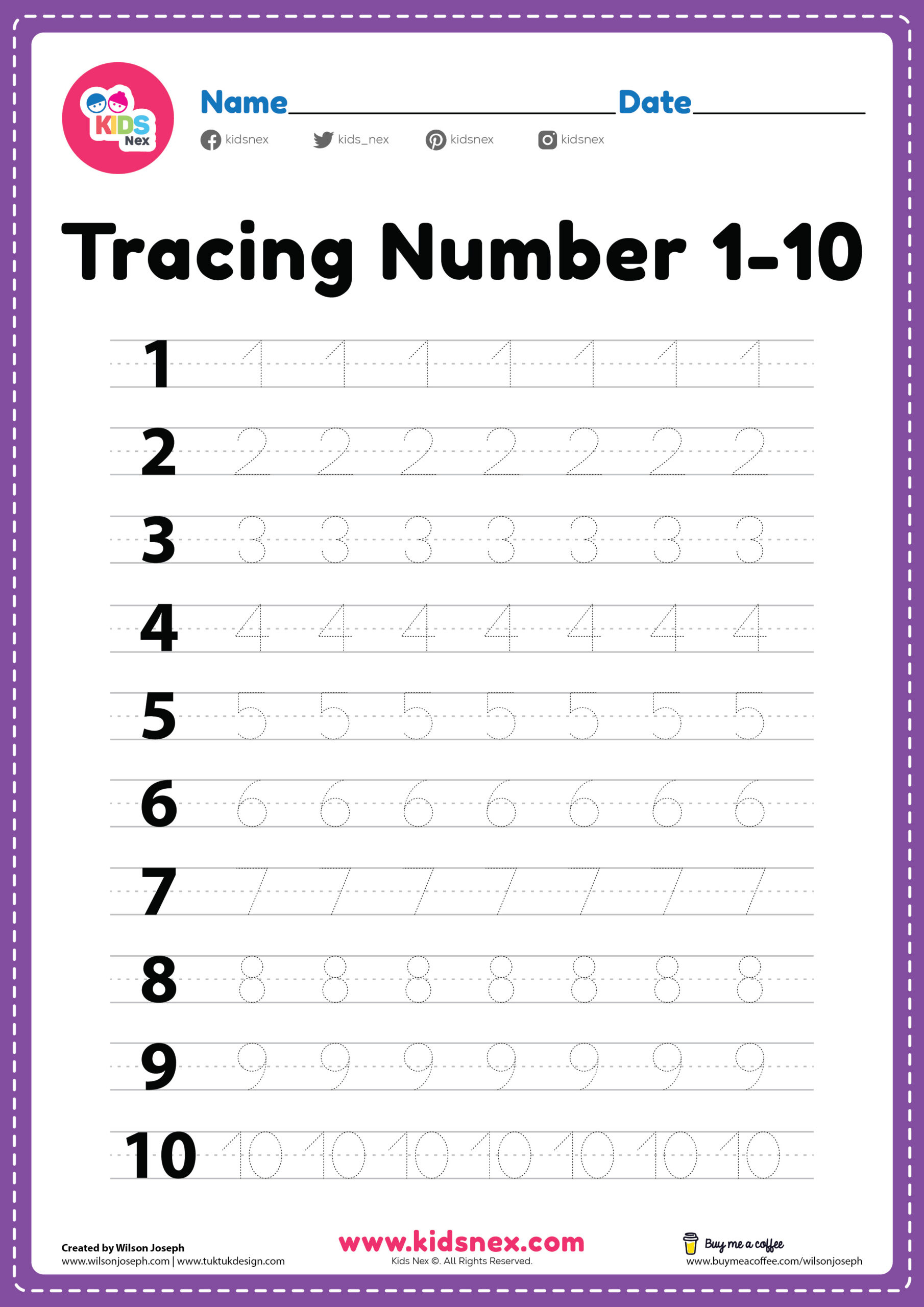 Tracing Number 1-10 Worksheet - Free Pdf Printable For Kids with Printable Numbers 1-10 Worksheets