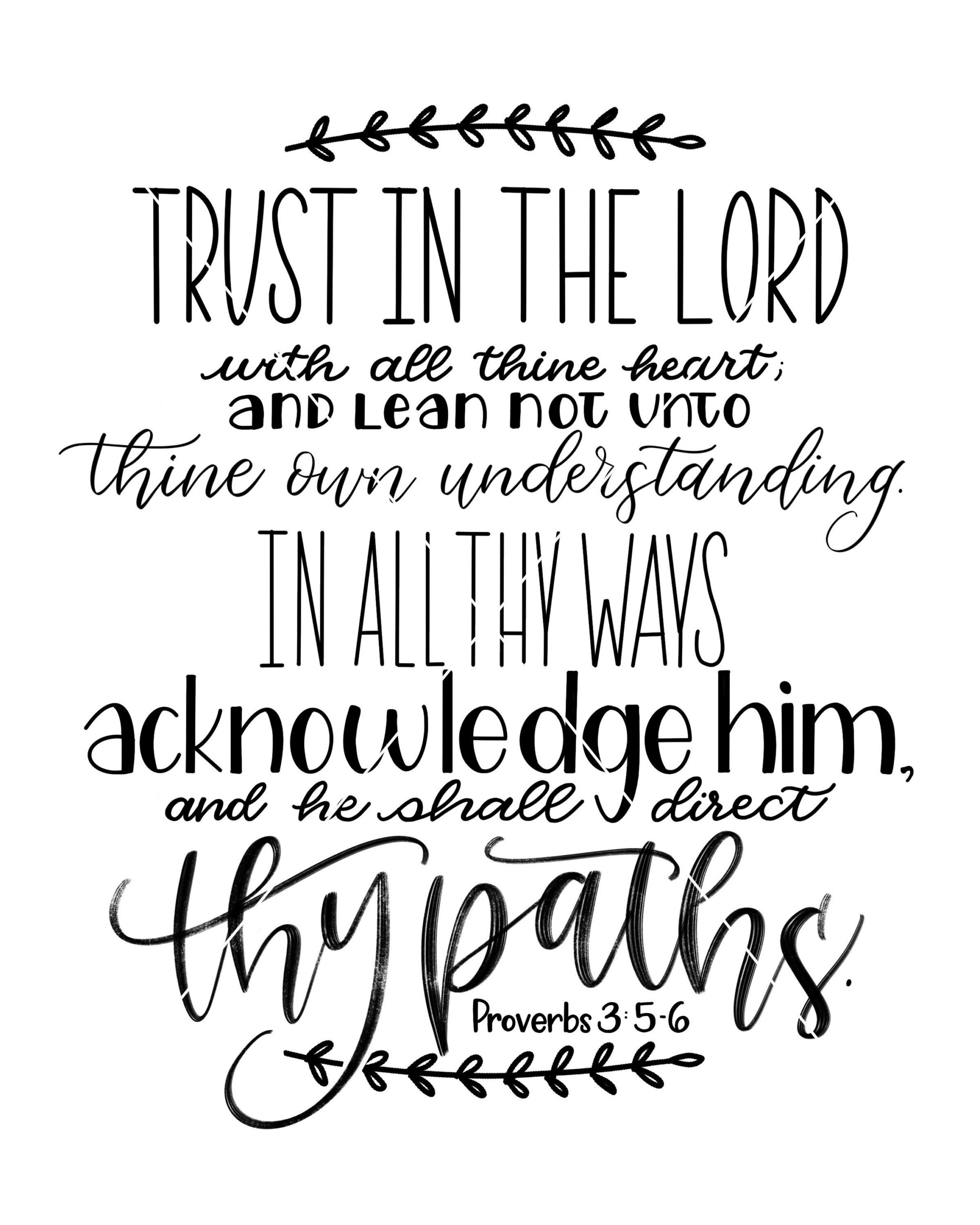 Trust In The Lord 8X10 Printable Kjv Proverbs 3:5-6 Bible Verse regarding Printable Proverbs 3 5 6