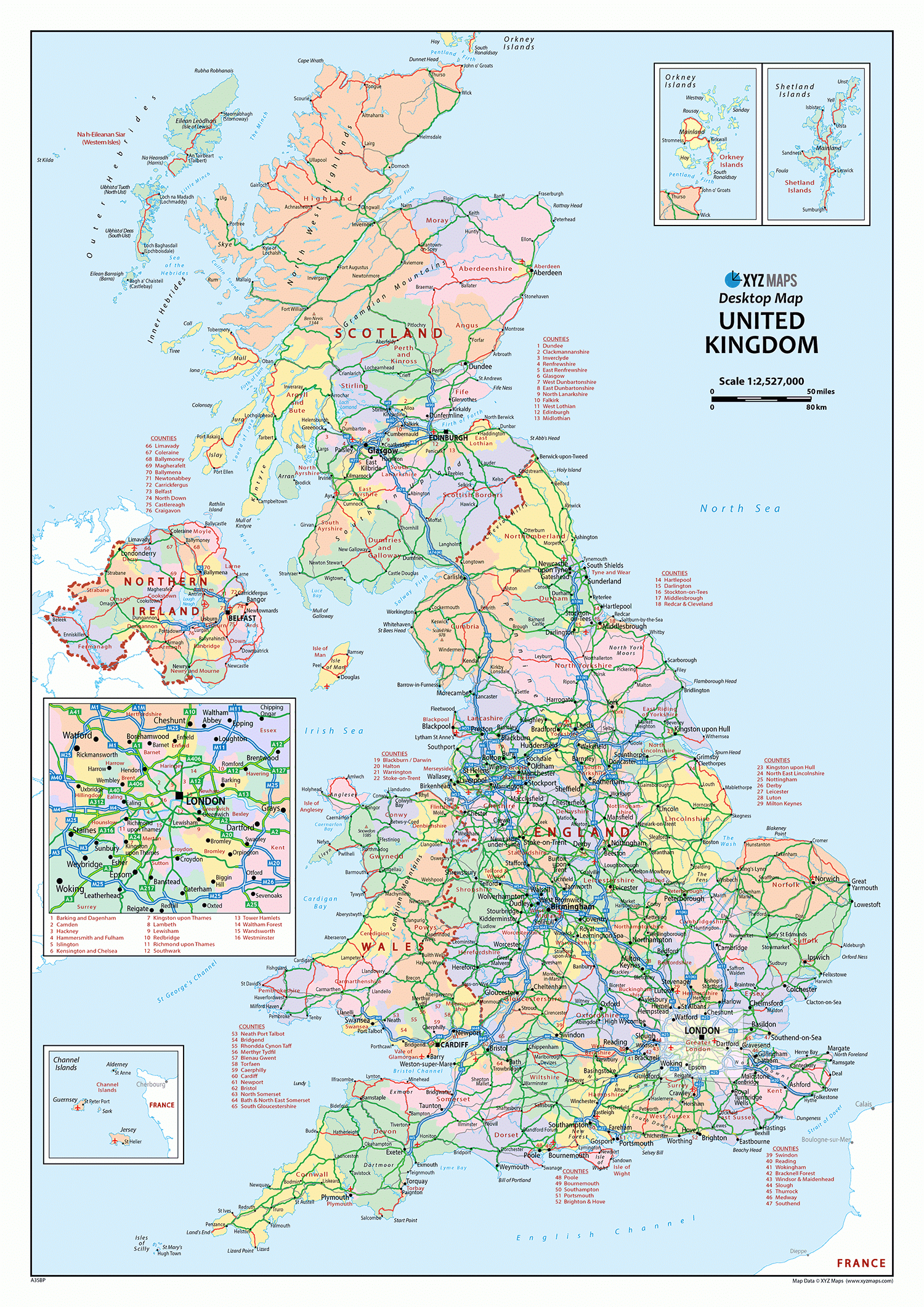 United Kingdom Political Desktop Map, A3 Size : Xyz Maps with Printable Map of United Kingdom