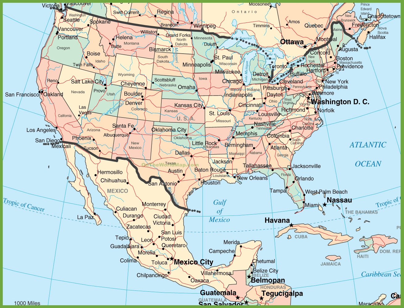 Usa And Mexico Map - Ontheworldmap pertaining to Printable Map Of Usa And Mexico