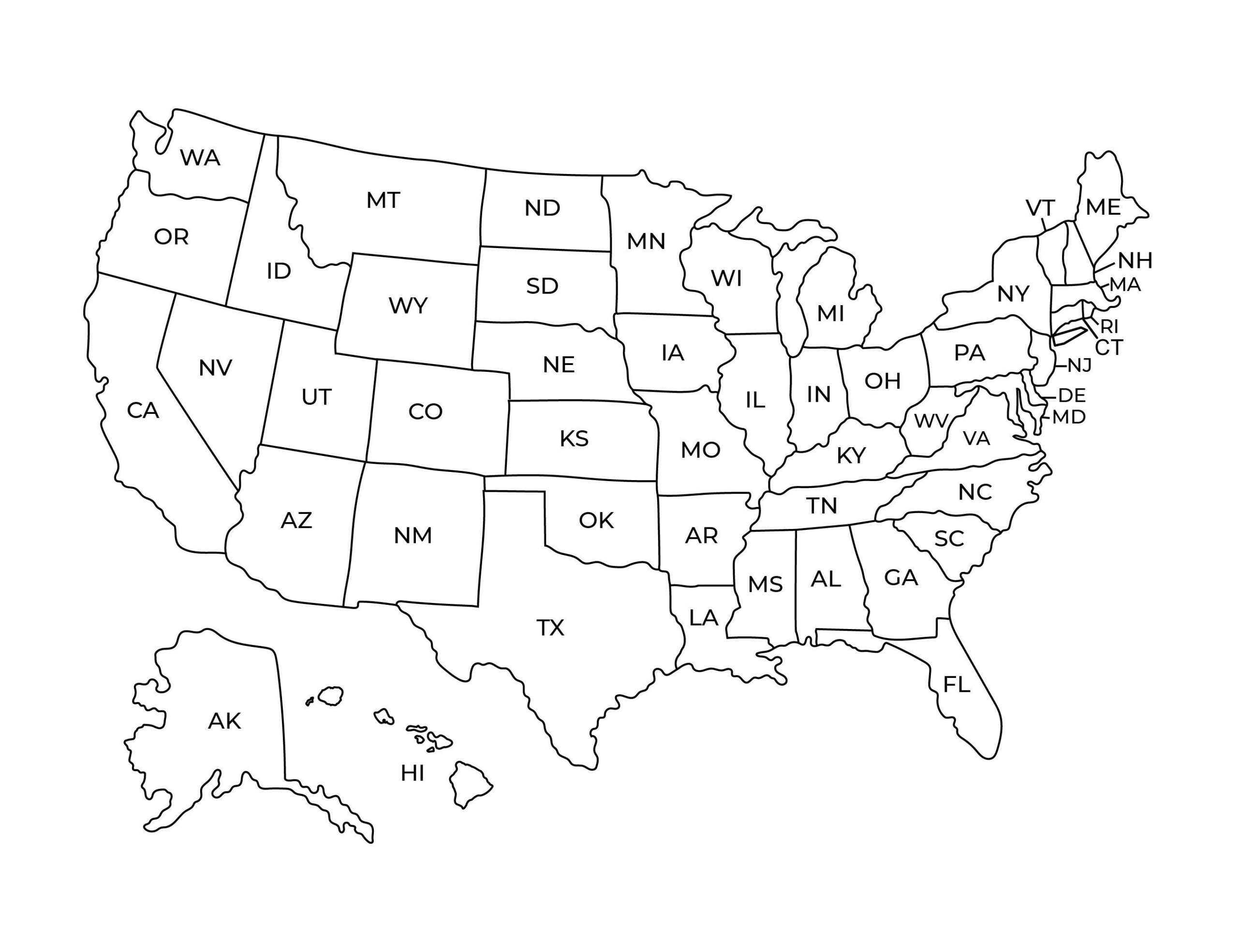 Usa Karte Usa Beschriftet, Schwarz Weiß Karte Usa Printable - Etsy.de intended for United States Map Printable