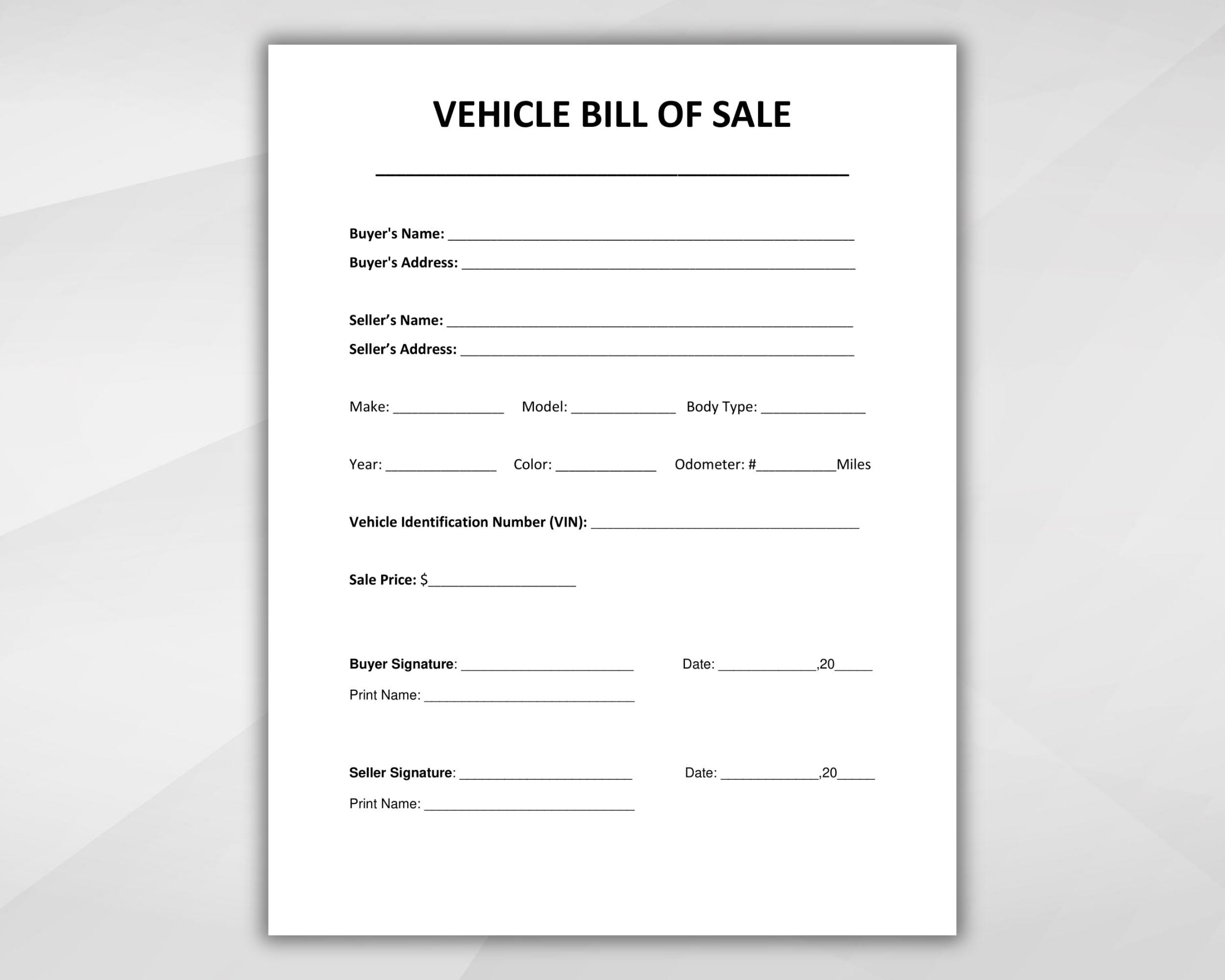 Vehicle Bill Of Sale. Printable Motor Vehicle Sale Contract with Printable Bill of Sale For Motor Vehicle