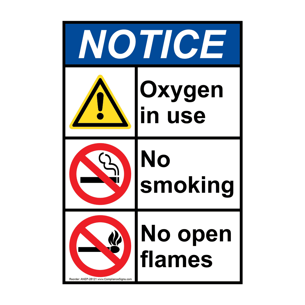 Vertical Oxygen In Use No Smoking No Open Flames Sign - Ansi Notice for No Smoking Oxygen In Use Sign Printable
