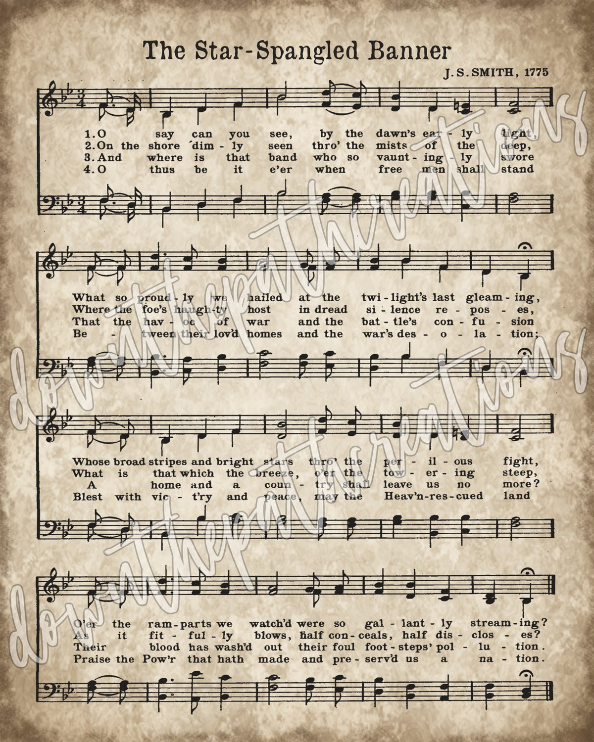 Vintage Star Spangled Banner Sheet Music Print (Digital Download within Printable Star Spangled Banner Sheet Music