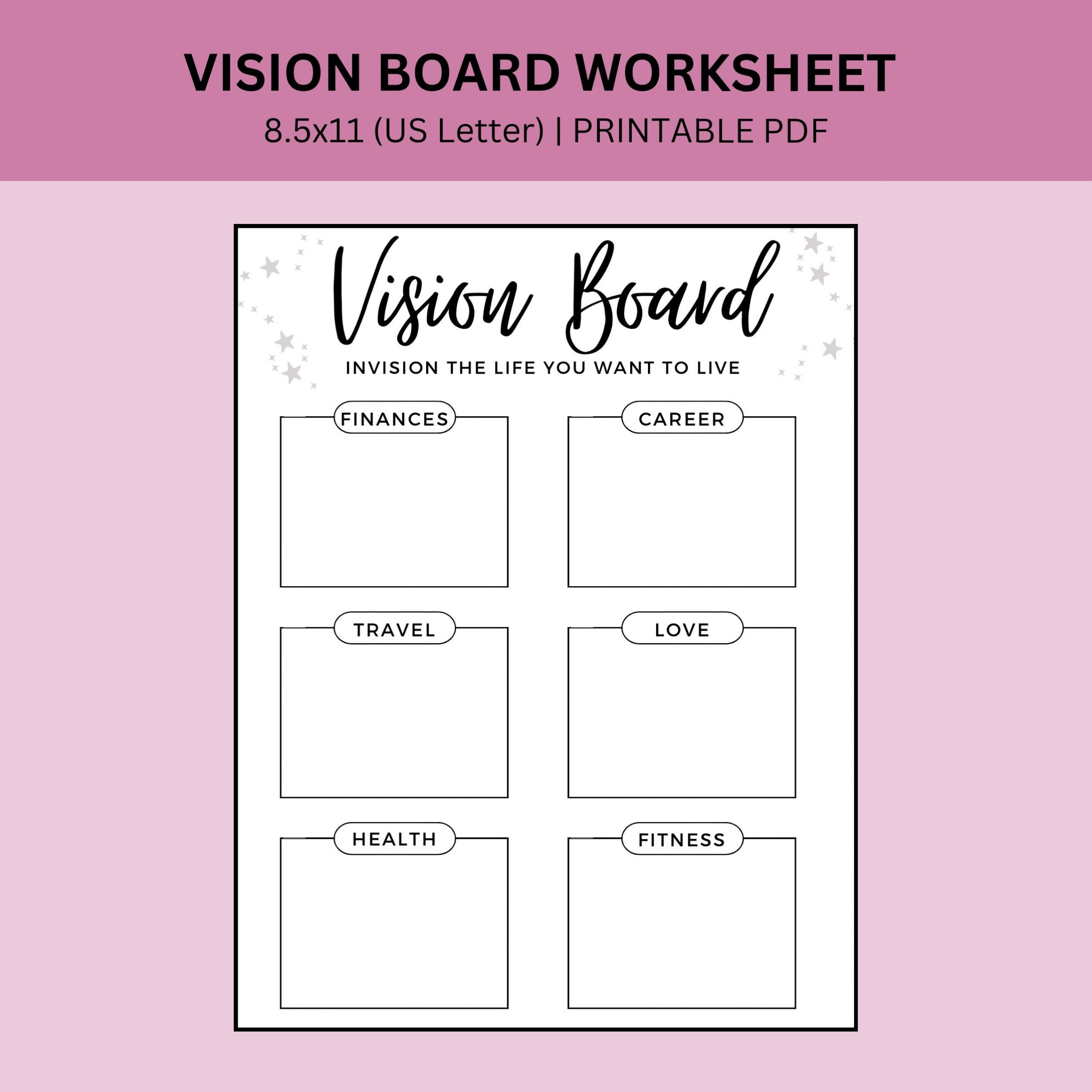 Vision Board Arbeitsblatt Zum Ausdrucken, Zielfestlegung throughout Printable Vision Board Worksheet