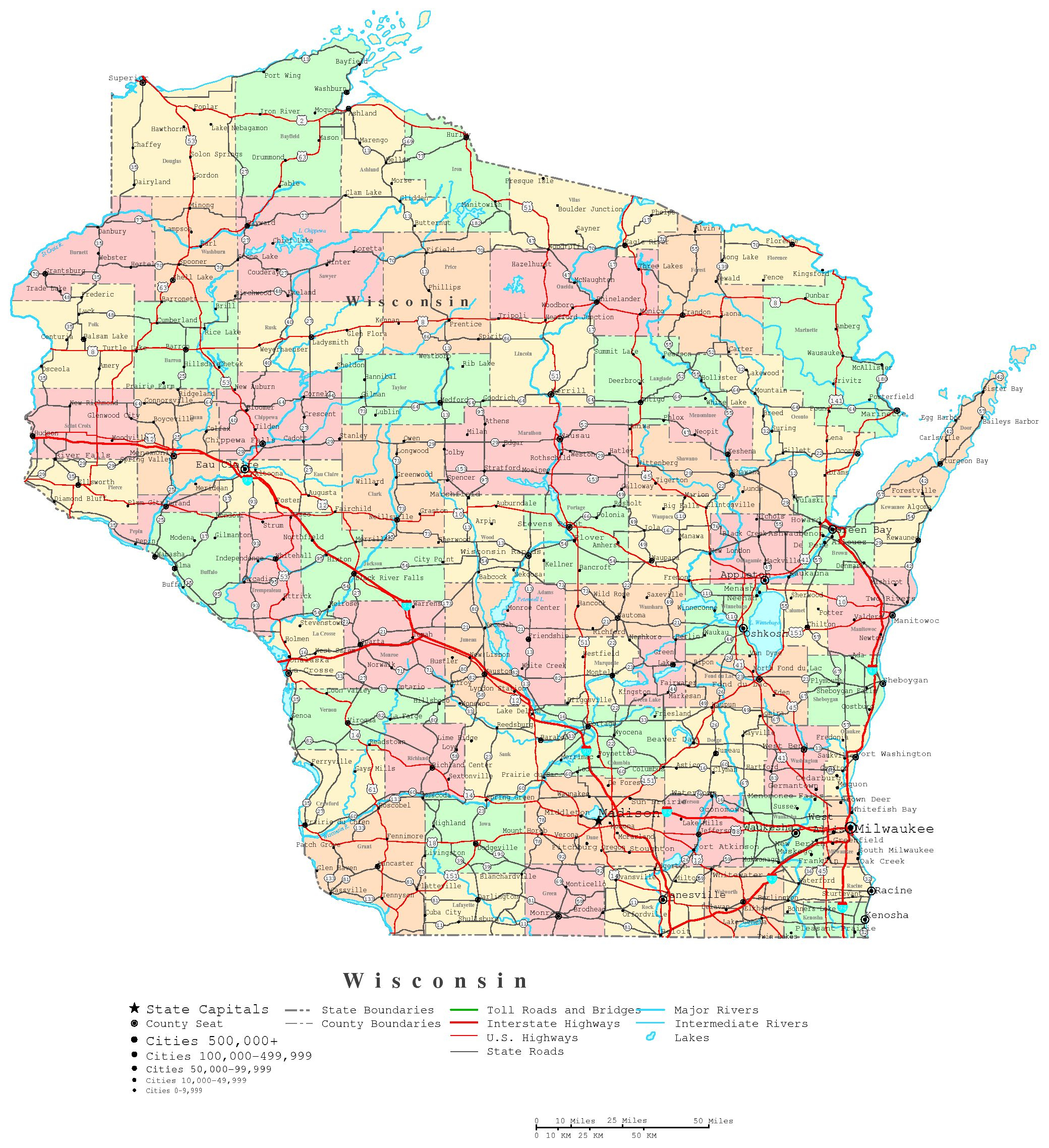 Wisconsin Printable Map with Map of Wisconsin Counties Printable