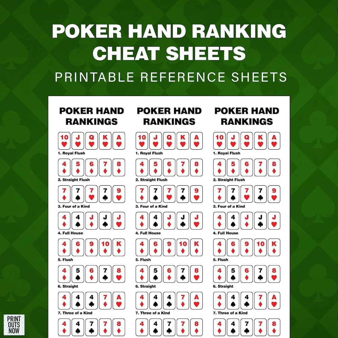 Workplace Poker Pro Poker Set Poker Hand Rankings - Poker Hands intended for Printable Poker Hands Cheat Sheet