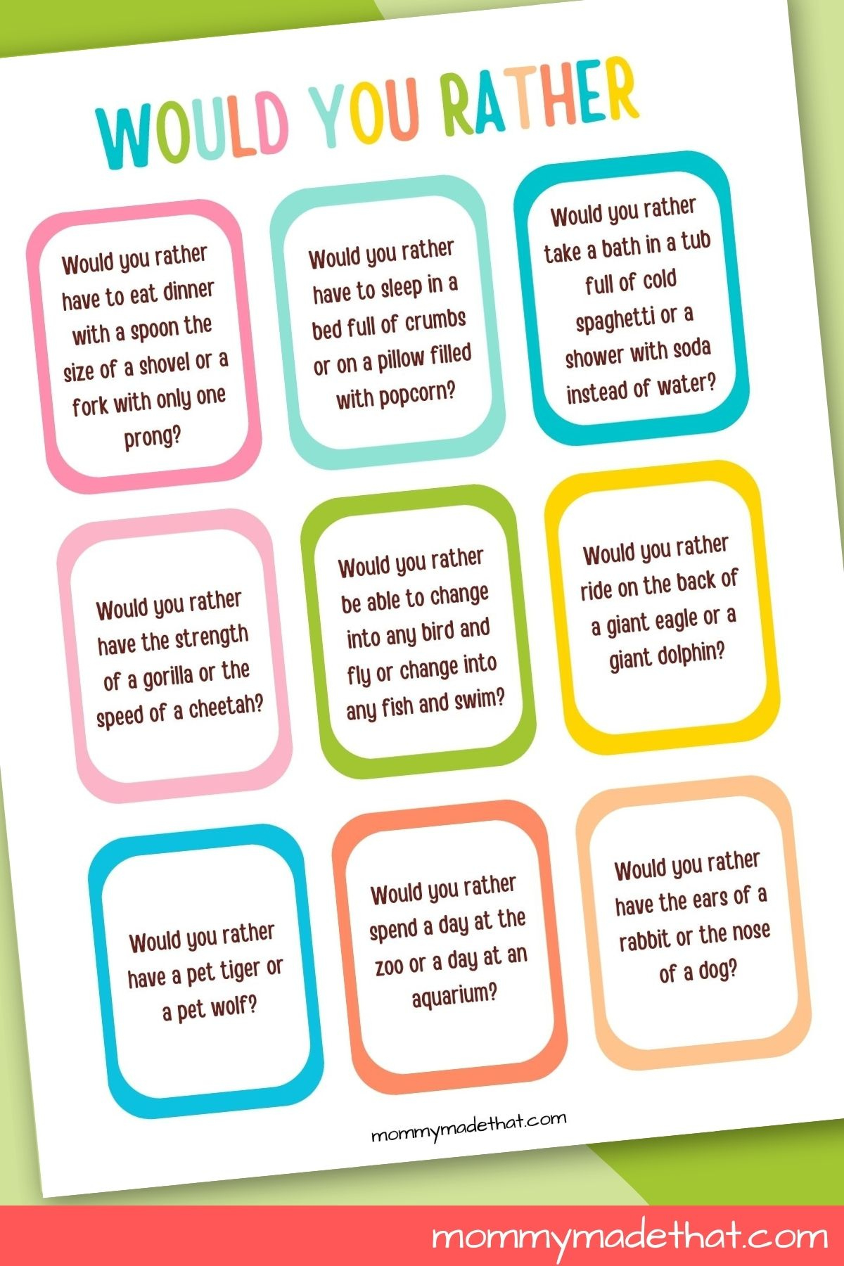 Would You Rather Questions For Kids (Plus Free Printable Cards) throughout Printable Would You Rather Questions For Kids
