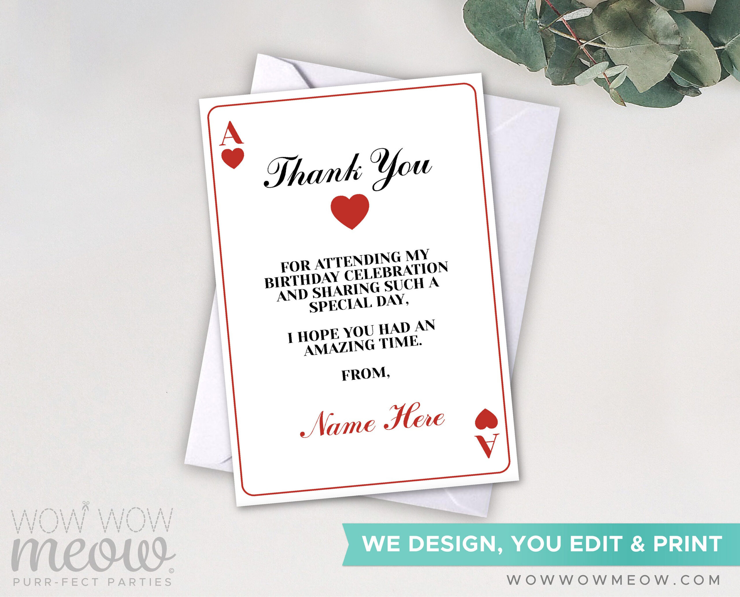 Ace Playing Cards Thank You Cards Instant Download Casino Ace intended for Las Vegas Thank You Cards Printable