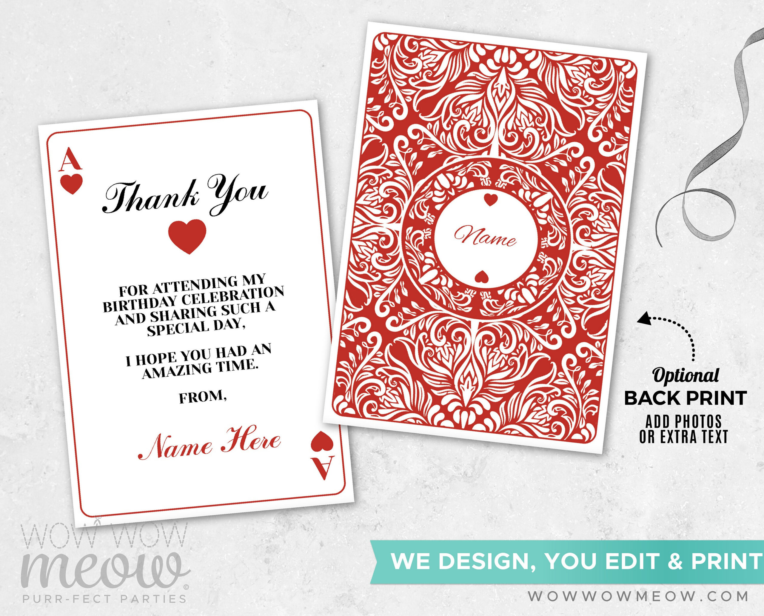 Ace Playing Cards Thank You Cards Instant Download Casino Ace within Las Vegas Thank You Cards Printable