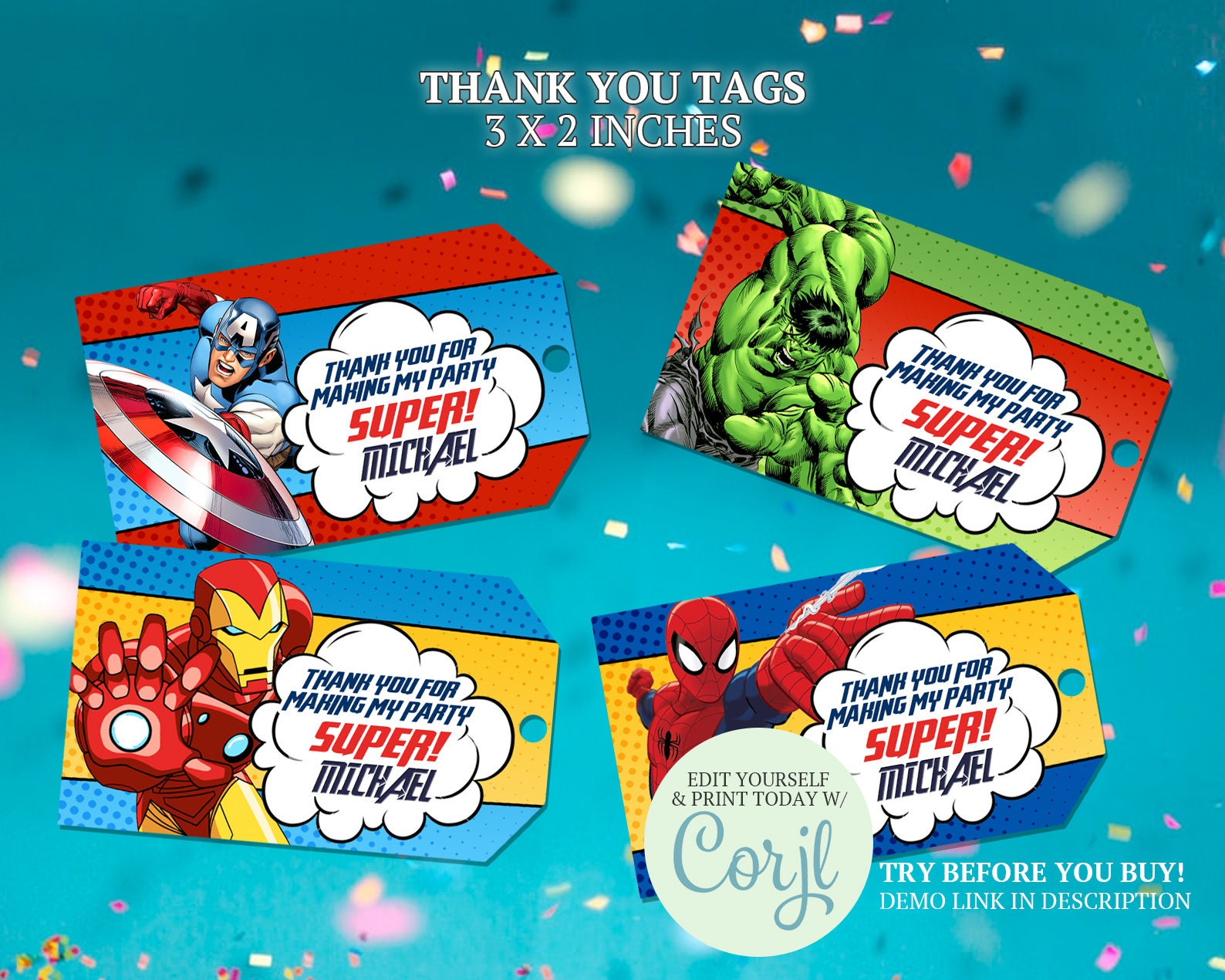 Avengers Thank You Tags: Superheld Geburtstag Gastgeschenke inside Avengers Thank You Cards Printable
