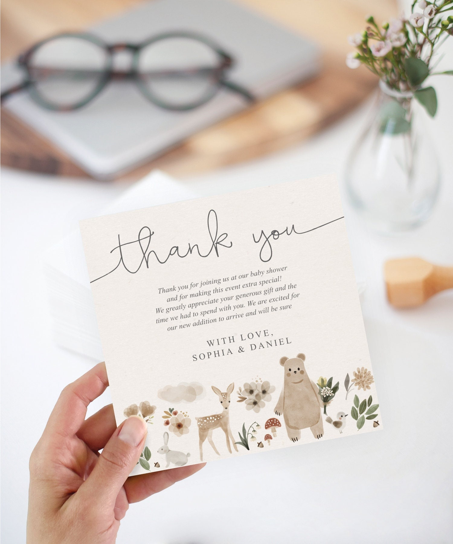 Baby Shower Thank You Card Template, Printable Baby Shower Square in Baby Shower Thank You Cards Printable