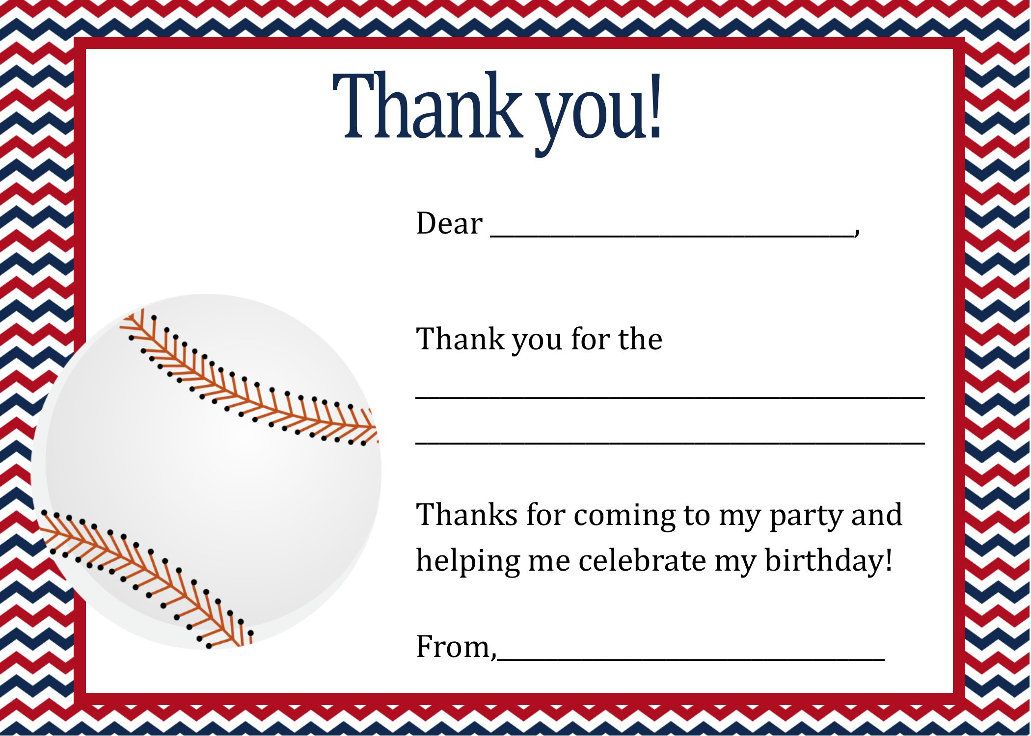 Baseball Birthday Thank You Card - Digital File - You Print with regard to Baseball Thank You Cards Printable Free