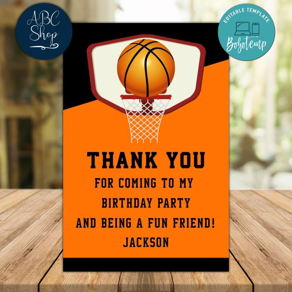 Basketball Thank You Card Customizable Template Instant Download regarding Basketball Thank You Cards Printable