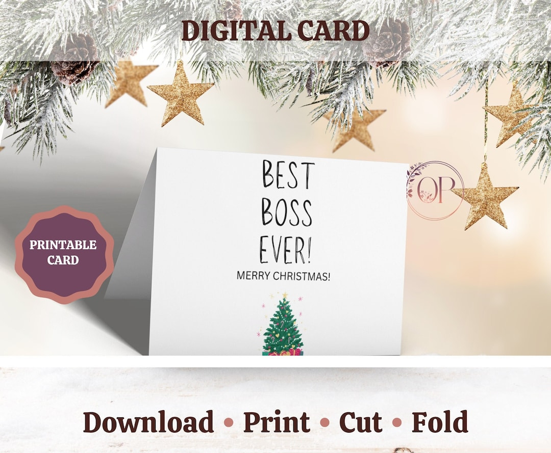 Best Boss Ever Christmas Card, Printable Colleague Holiday Card regarding Printable Christmas Card For Boss
