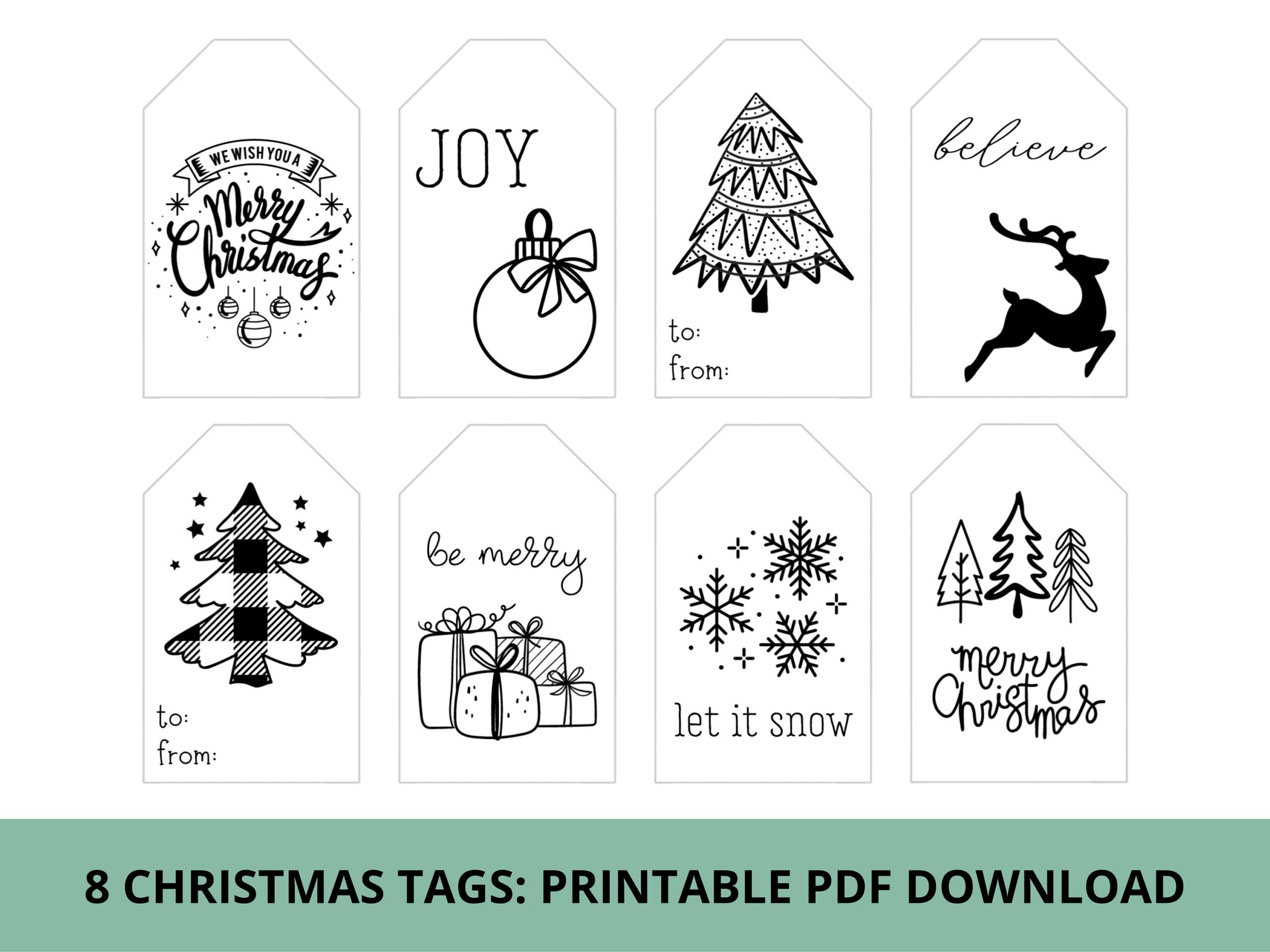 Black And White Christmas Gift Tags & Treat Tags | Printable Pdf pertaining to Christmas Gift Tags Printable Black And White